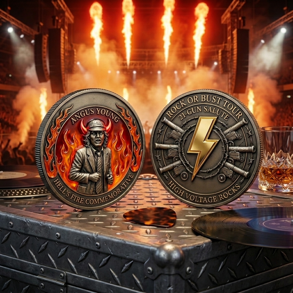 AC/DC Angus Young "Hell’s Fire" 3D Commemorative Coin 🎸⚡