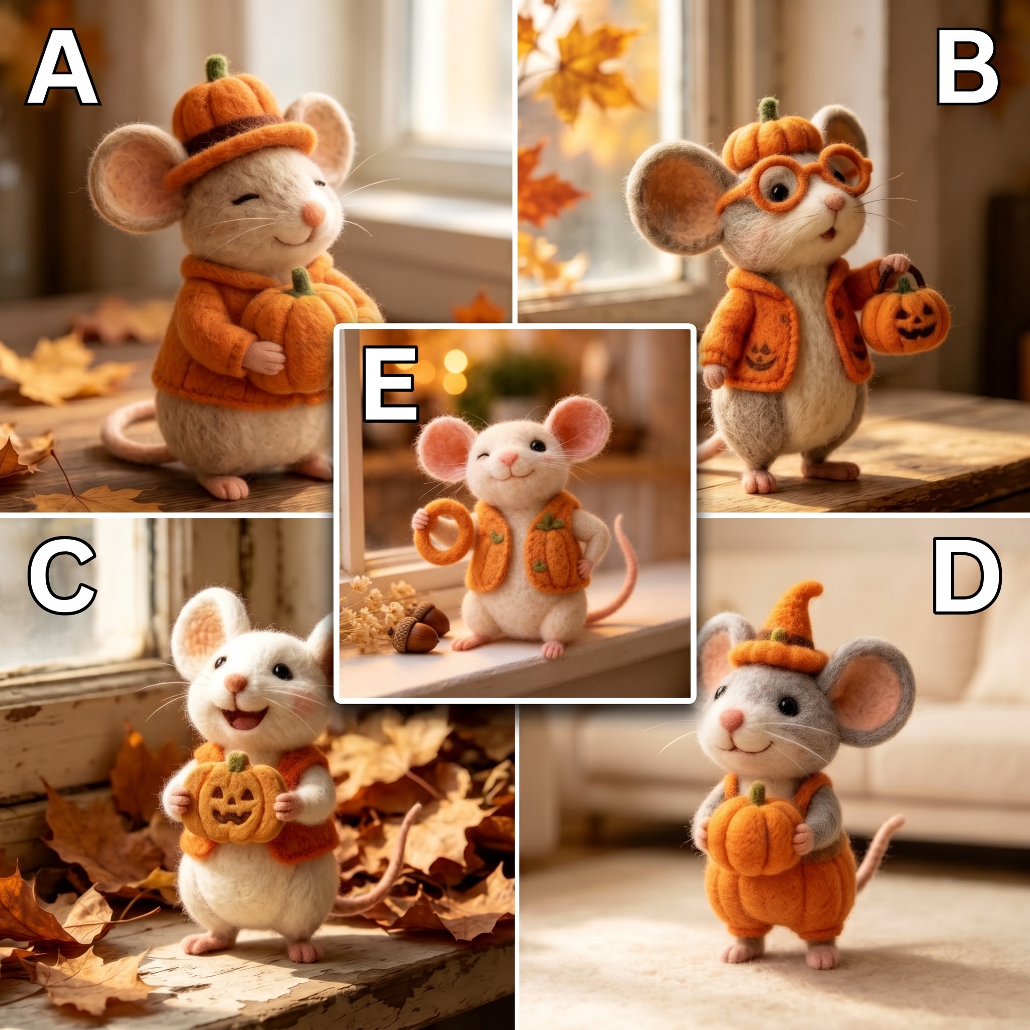 🍂 Oh My Gourd! Adorable Handmade Needle Felted Pumpkin Mouse Collection