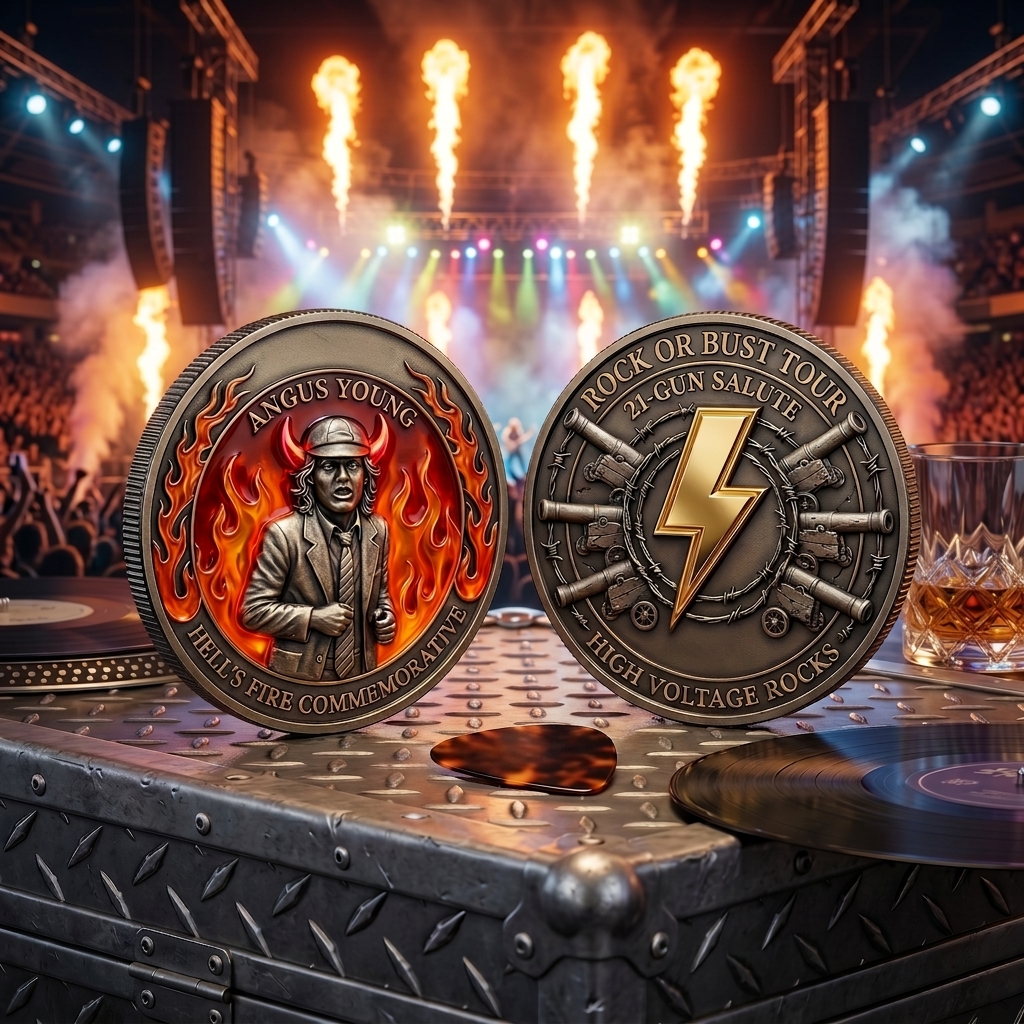 AC/DC Angus Young "Hell’s Fire" 3D Commemorative Coin 🎸⚡