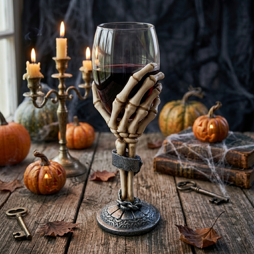 Skeleton Hand Wine Goblet, Gothic Spooky Halloween Bar Decor