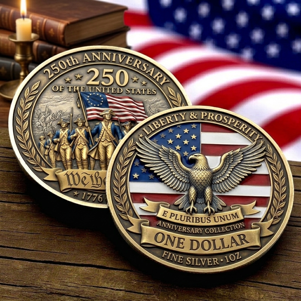 US 250th Anniversary Commemorative Coin – 1776–2026 Semiquincentennial Patriotic Eagle Challenge Coin