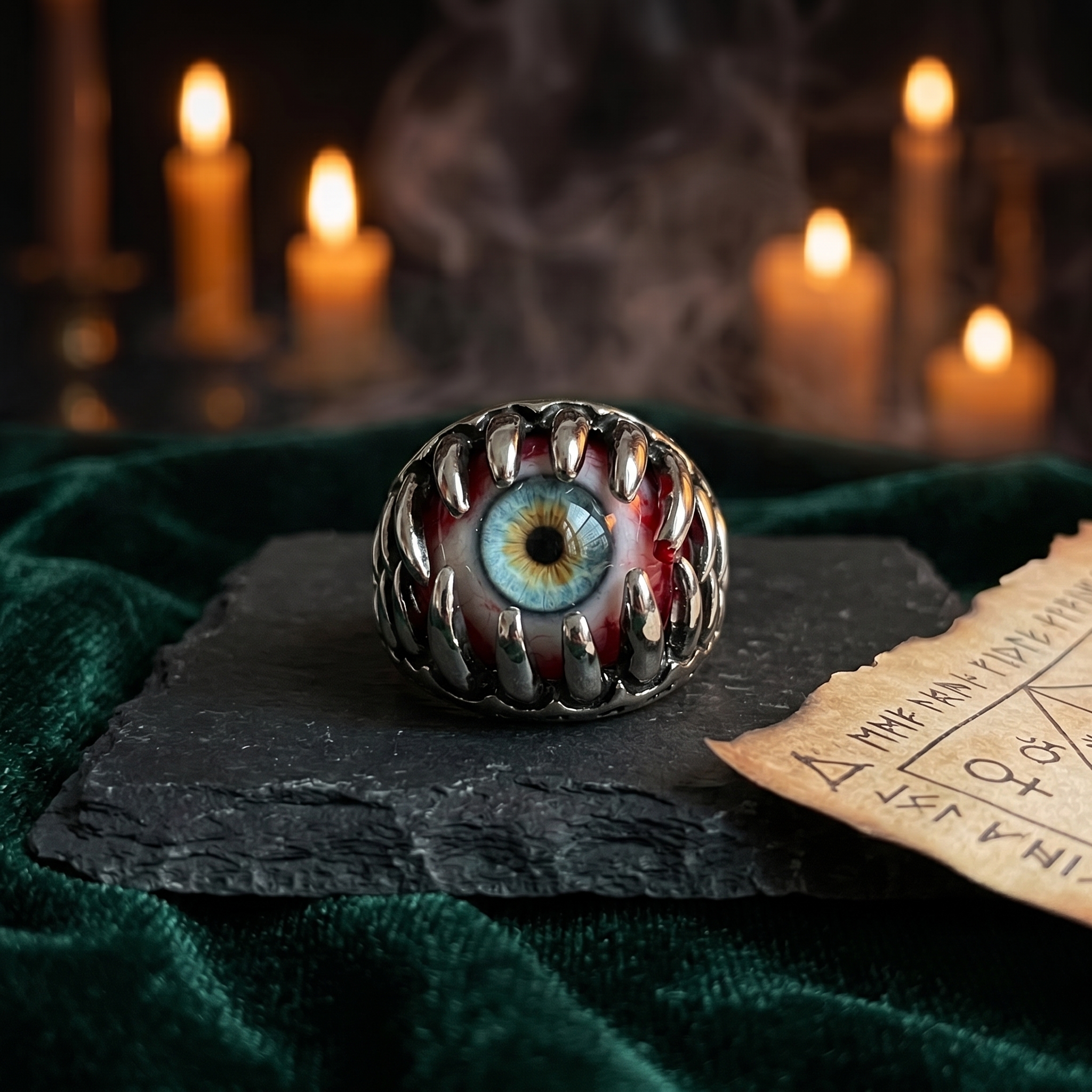 Gothic Bloodshot Evil Eye Skeleton Claw Ring 👁️🩸