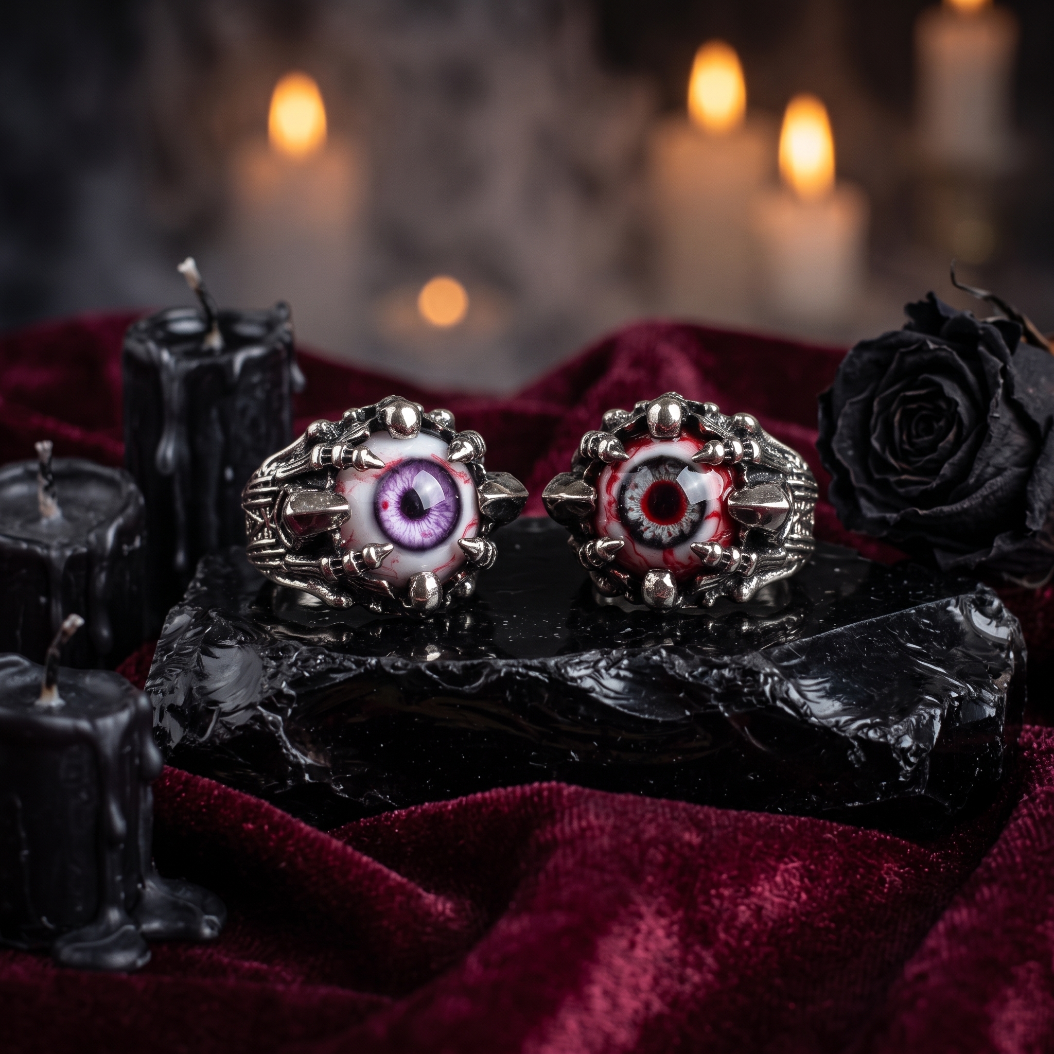 Gothic Bloodshot Evil Eye Skeleton Claw Ring 👁️🩸