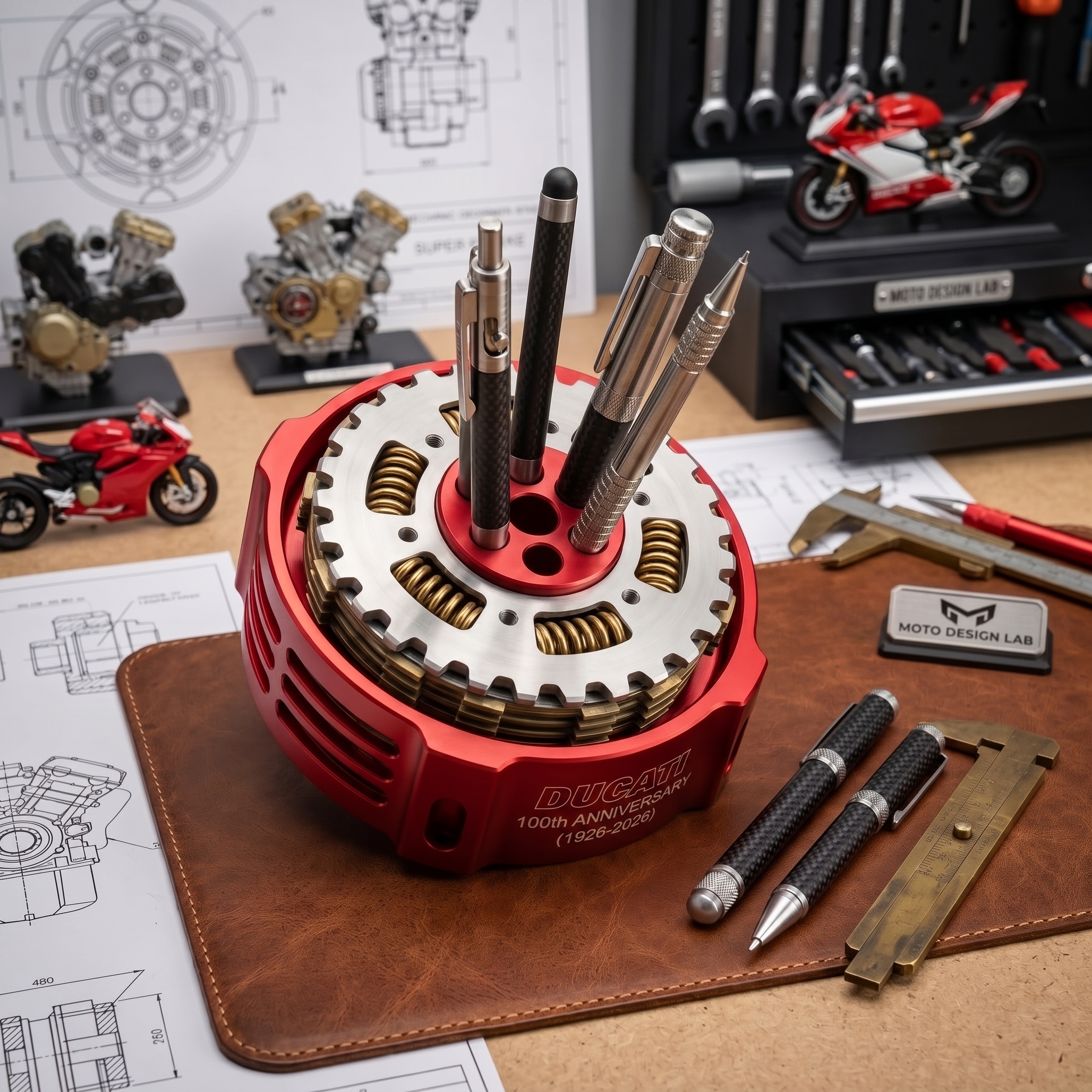 Racing Dry Clutch Desktop Pen Holder 🏍️🔥 | Billet Aluminum Mechanical Desk Organizer⚙️✨