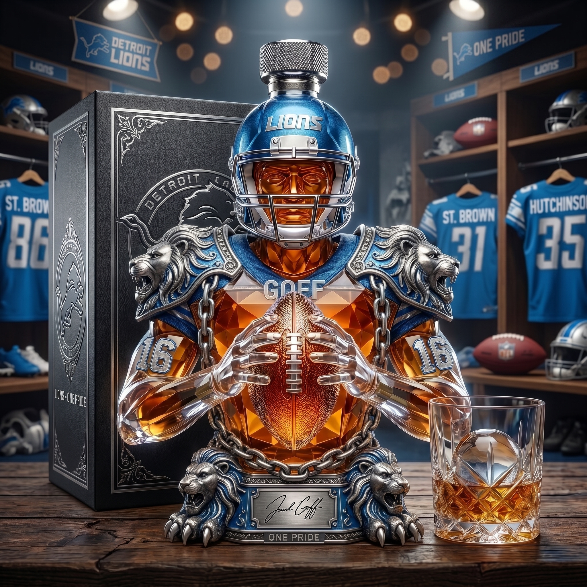 Detroit Football Legend Jared Goff Edition Crystal Decanter 🦁🏈