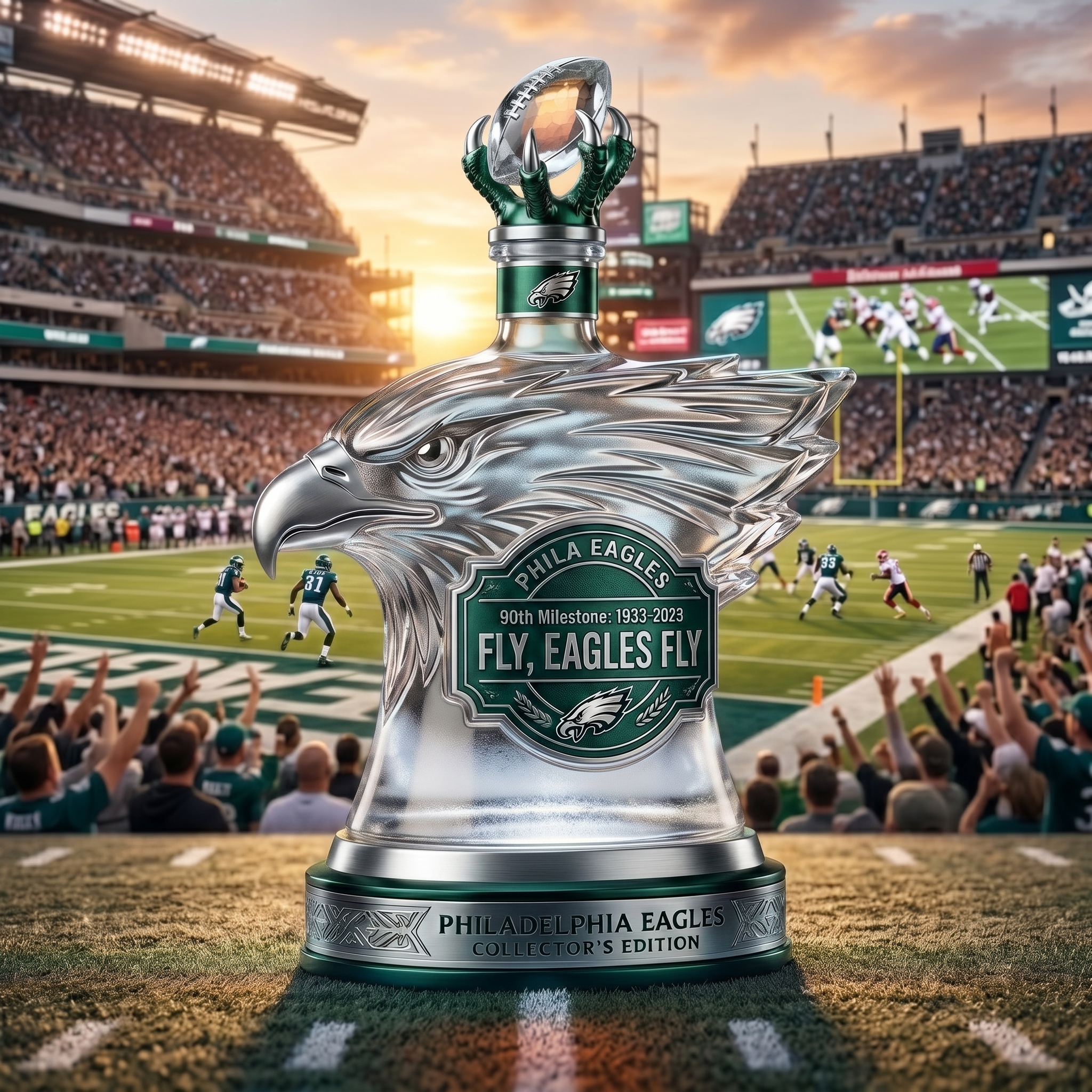 "Fly, Eagles Fly" Collector’s Whiskey Decanter 🦅🏈 | Philadelphia Eagles Eagle Head Spirits Bottle