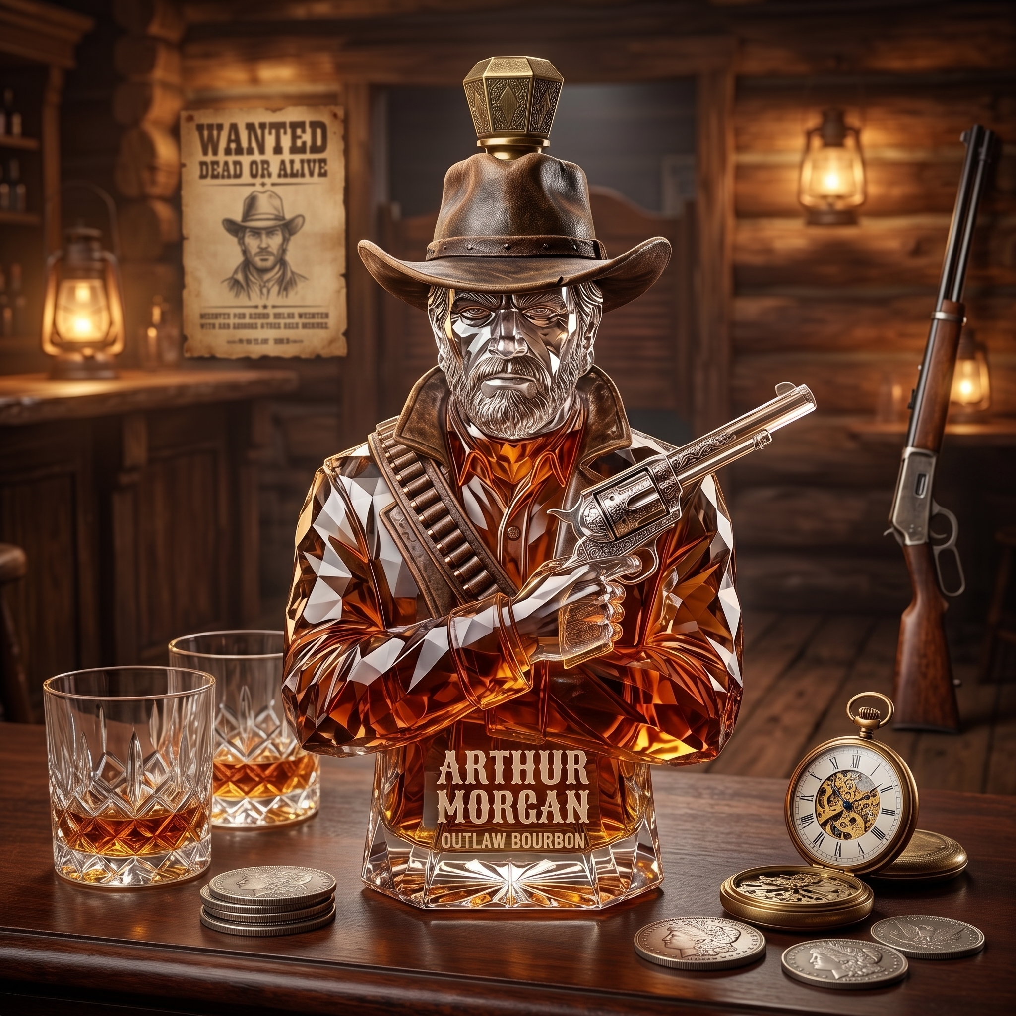 Arthur Morgan Outlaw Bust Crystal Whiskey Decanter 🤠🥃