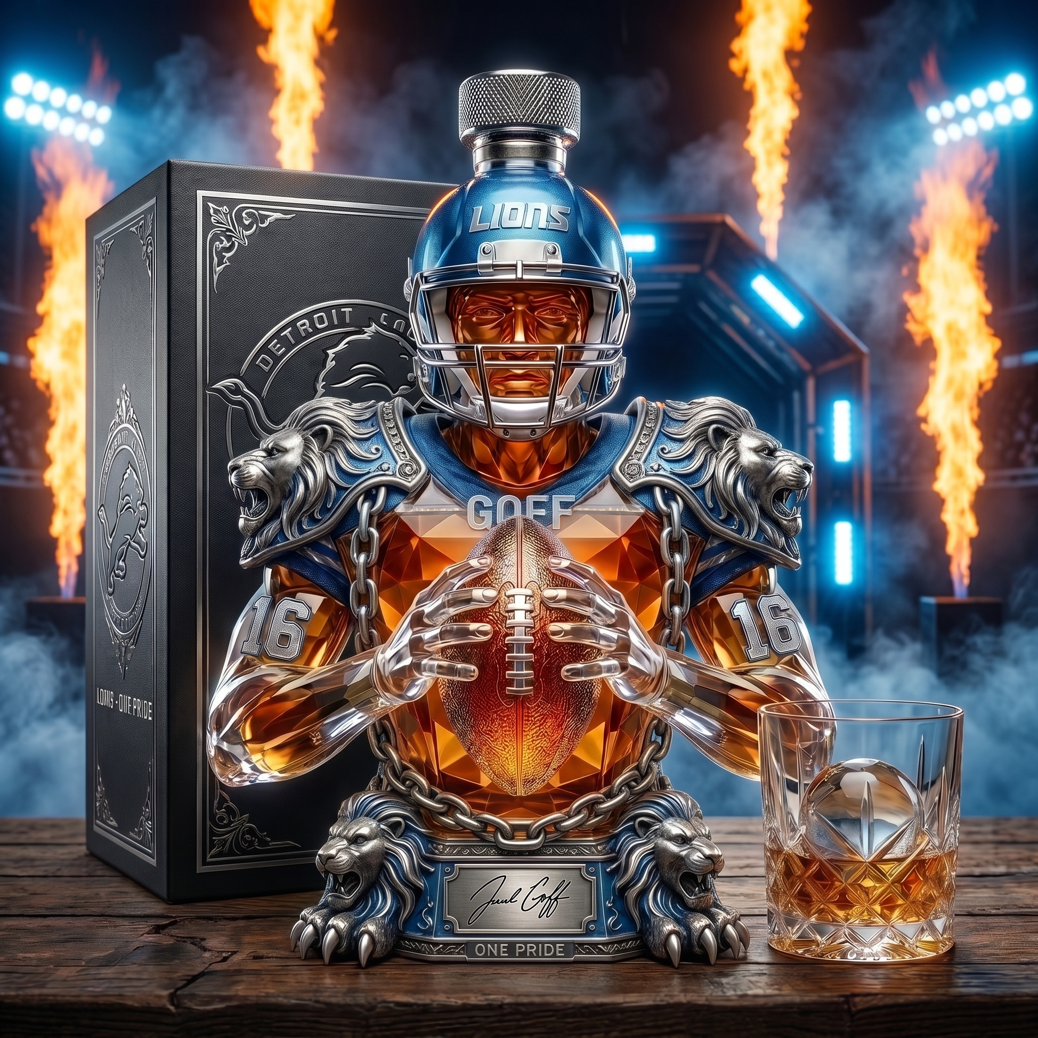 Detroit Football Legend Jared Goff Edition Crystal Decanter 🦁🏈