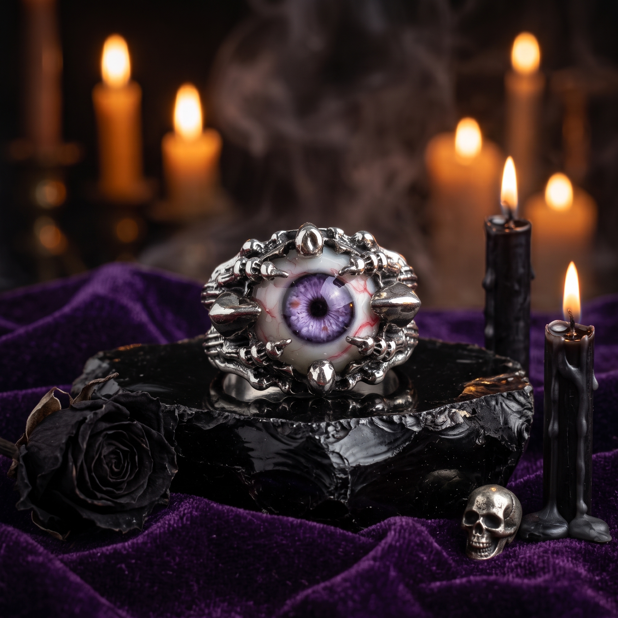 Gothic Bloodshot Evil Eye Skeleton Claw Ring 👁️🩸