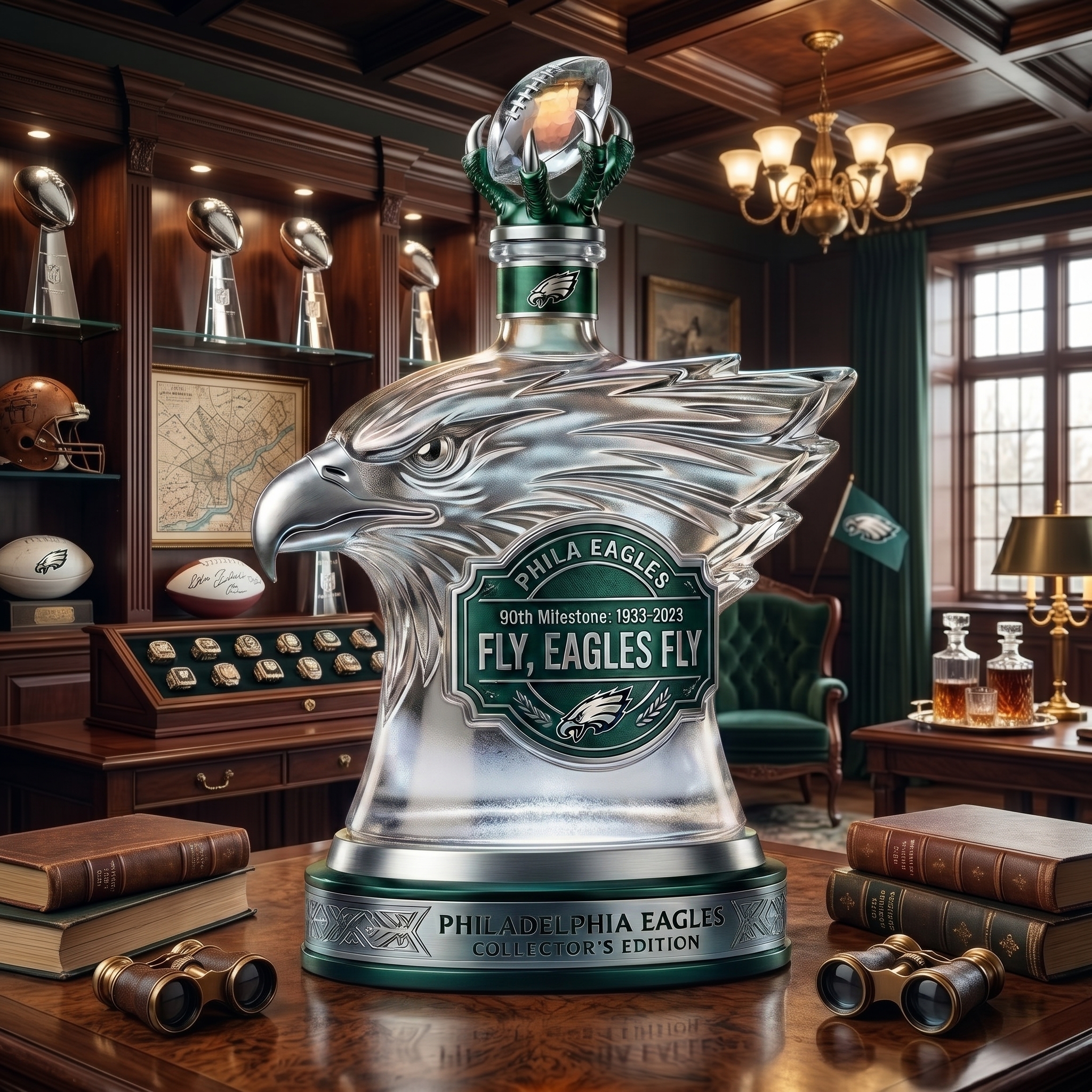 "Fly, Eagles Fly" Collector’s Whiskey Decanter 🦅🏈 | Philadelphia Eagles Eagle Head Spirits Bottle