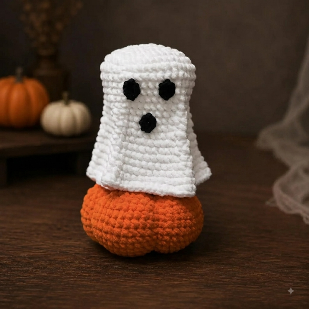 Crochet Halloween Ghost Pumpkin Decor
