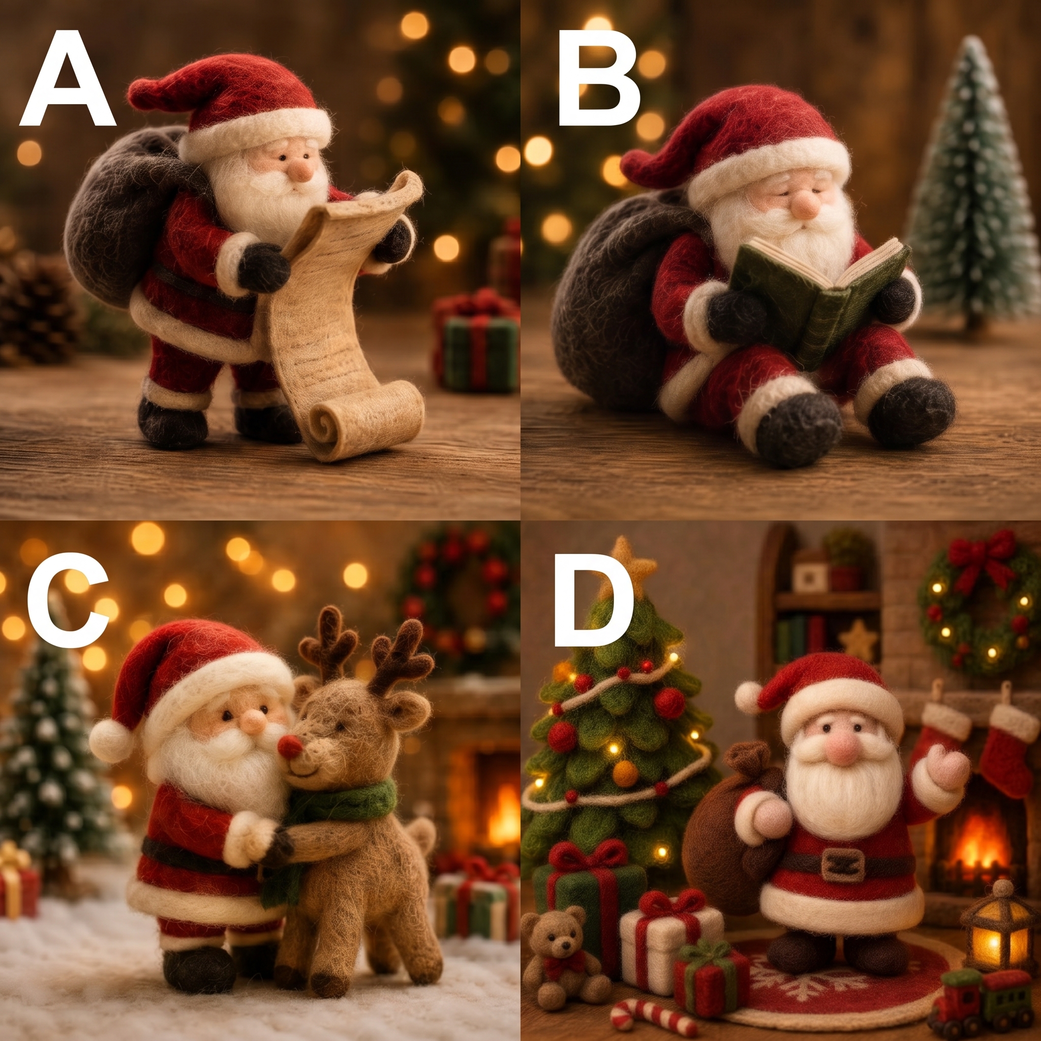 Handcrafted Needle Felted Santa Claus Figurine Collection