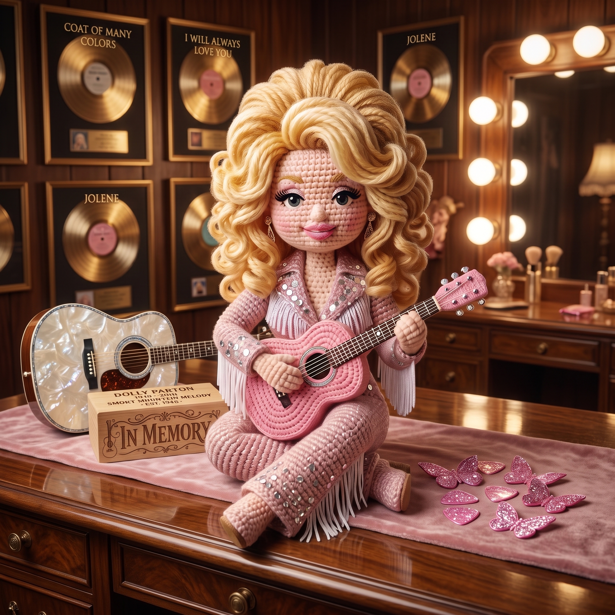 Handcrafted Dolly Parton Memorial Crochet Doll 🦋💖