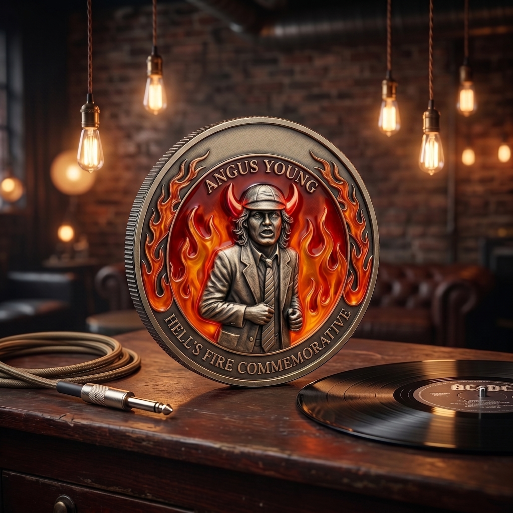 AC/DC Angus Young "Hell’s Fire" 3D Commemorative Coin 🎸⚡