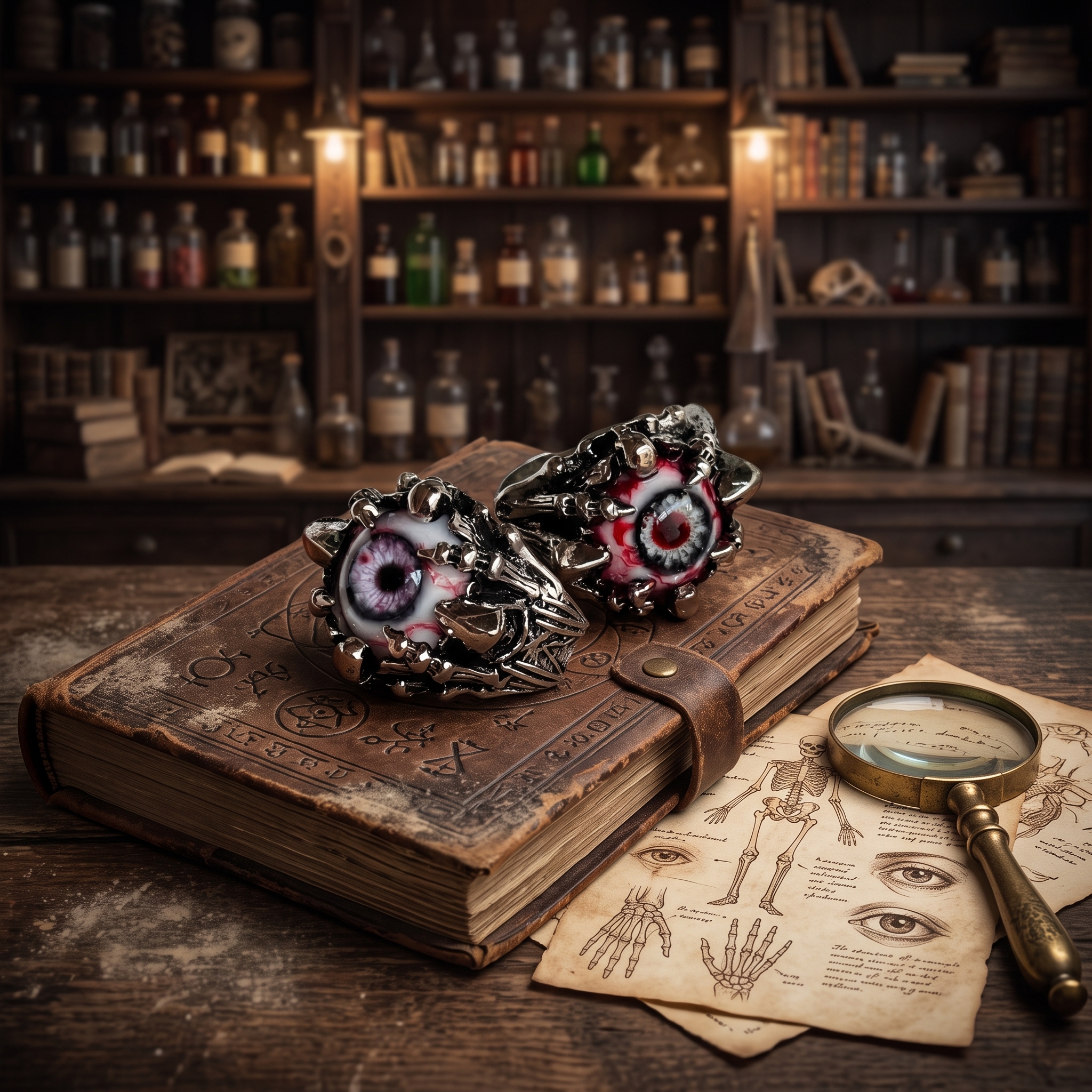 Gothic Bloodshot Evil Eye Skeleton Claw Ring 👁️🩸