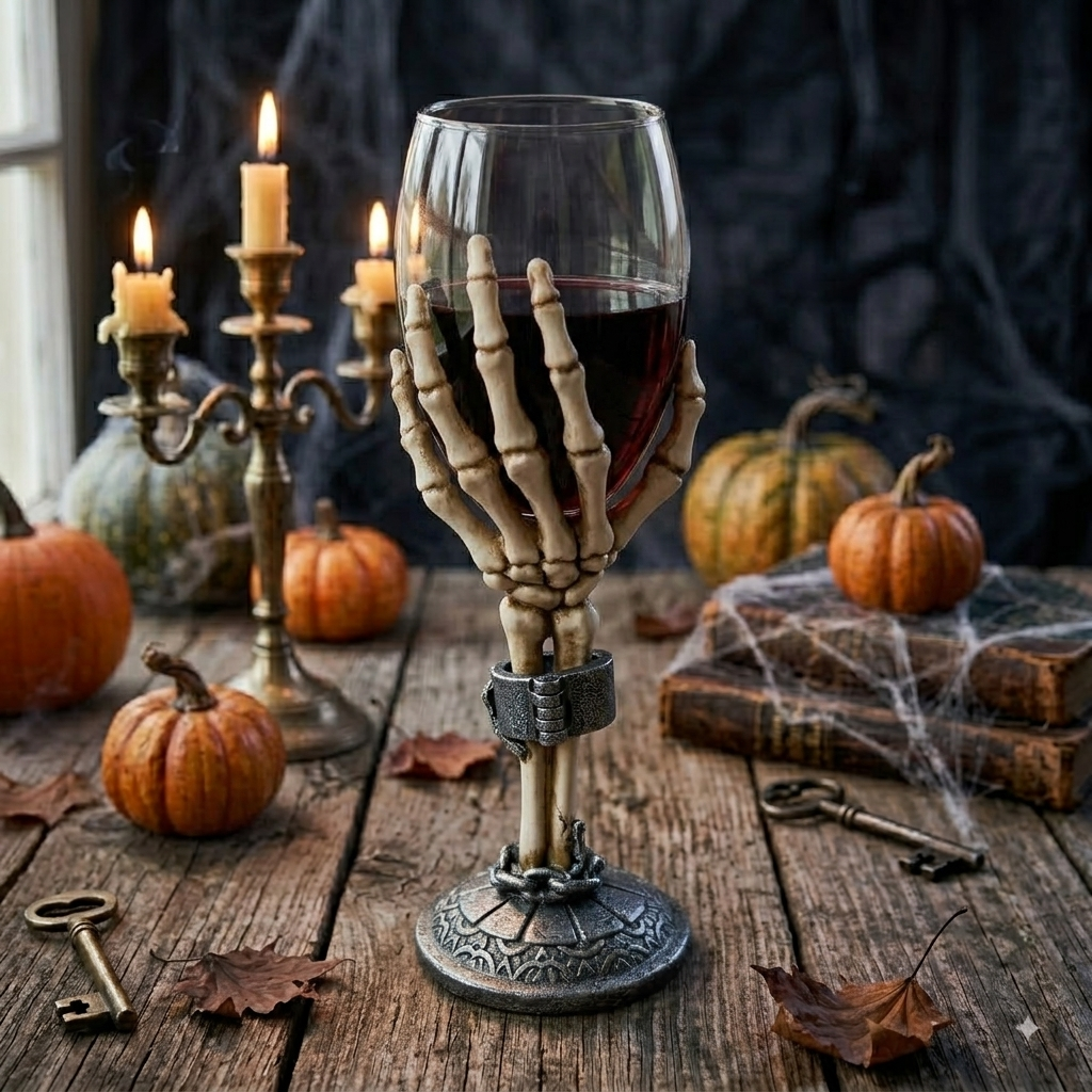 Skeleton Hand Wine Goblet, Gothic Spooky Halloween Bar Decor
