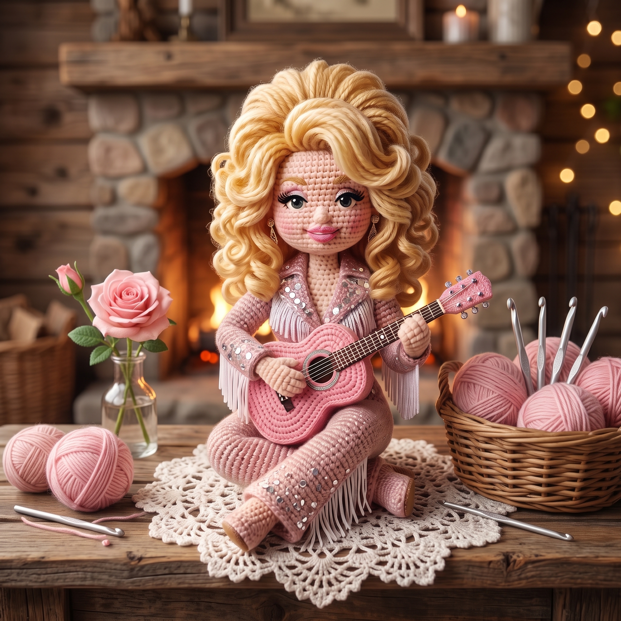 Handcrafted Dolly Parton Memorial Crochet Doll 🦋💖
