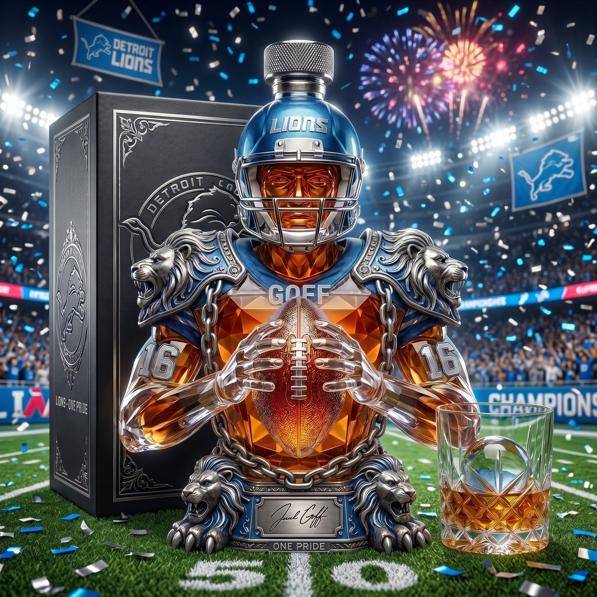 Detroit Football Legend Jared Goff Edition Crystal Decanter 🦁🏈