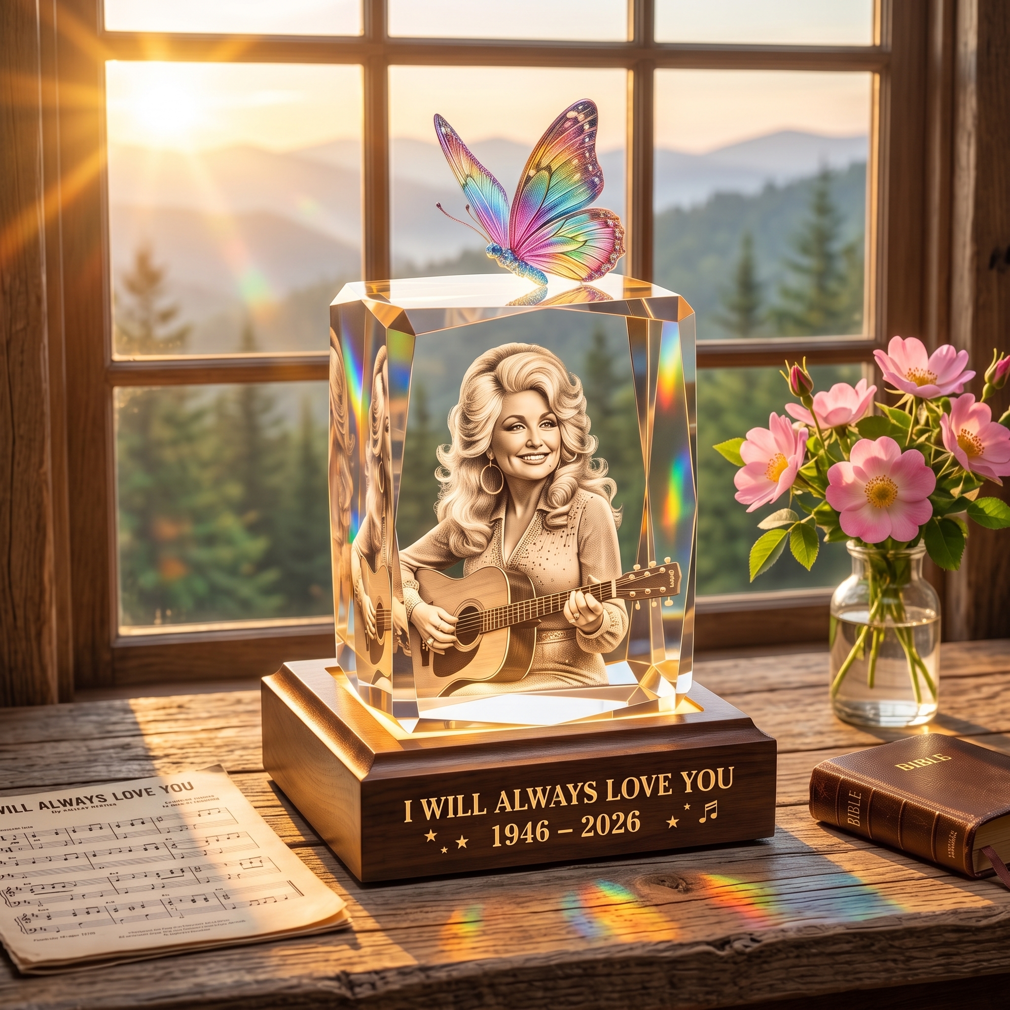 Dolly Parton "I Will Always Love You" 3D Crystal Memorial Lamp 🦋✨