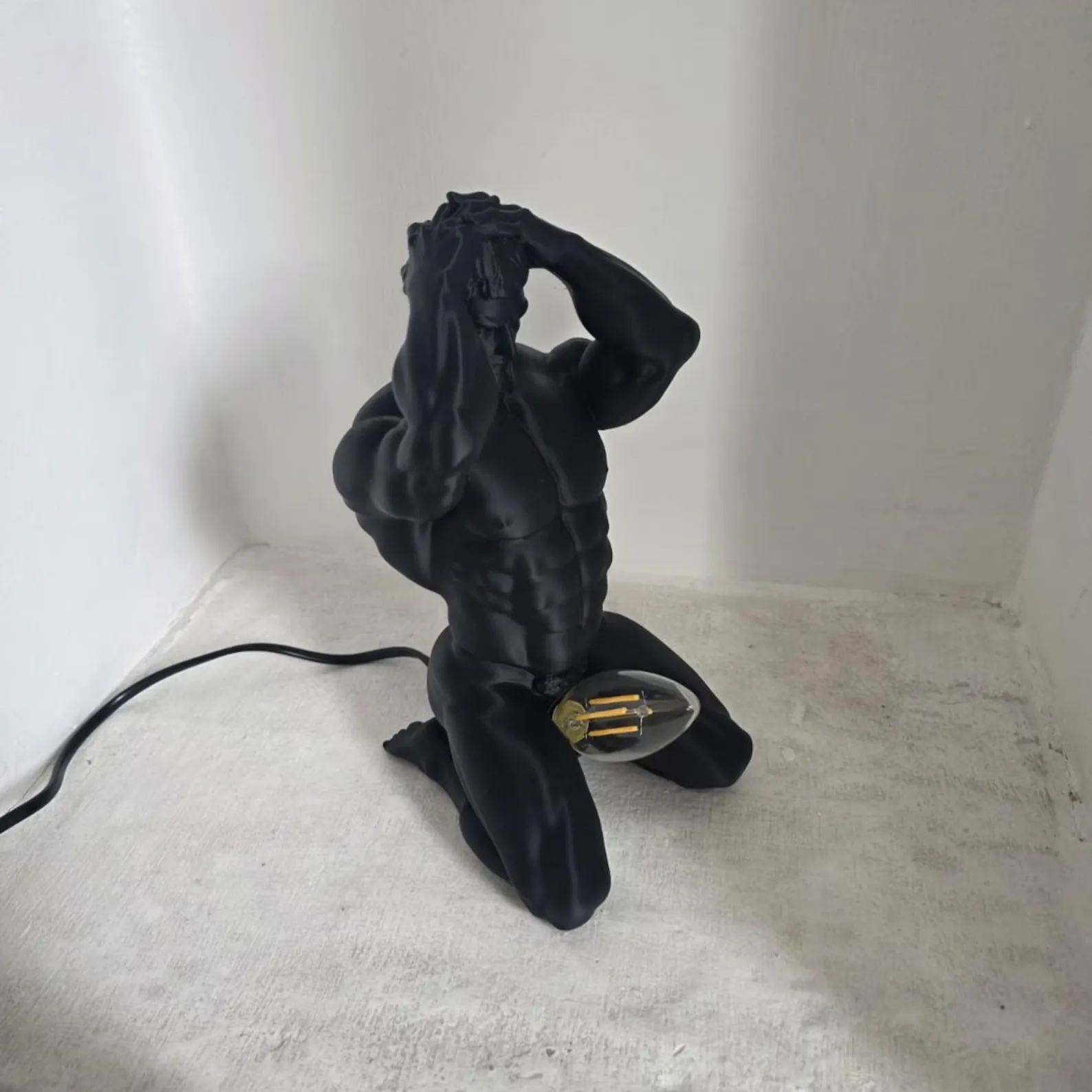 3D Printed Male Figure Table Lamp, Modern Sculpture Light, Artistic Desk Decor