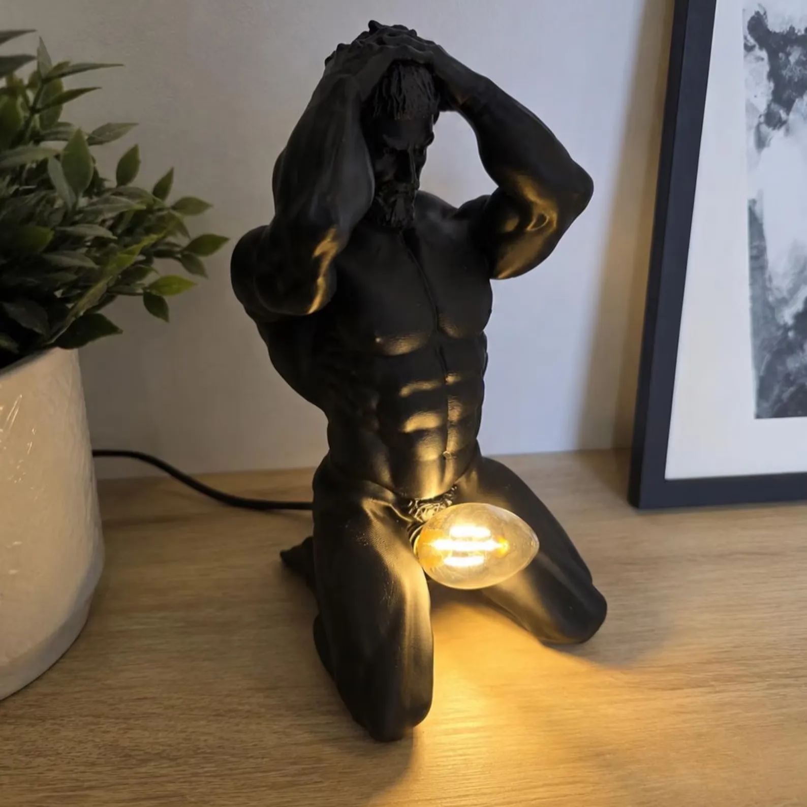 3D Printed Male Figure Table Lamp, Modern Sculpture Light, Artistic Desk Decor