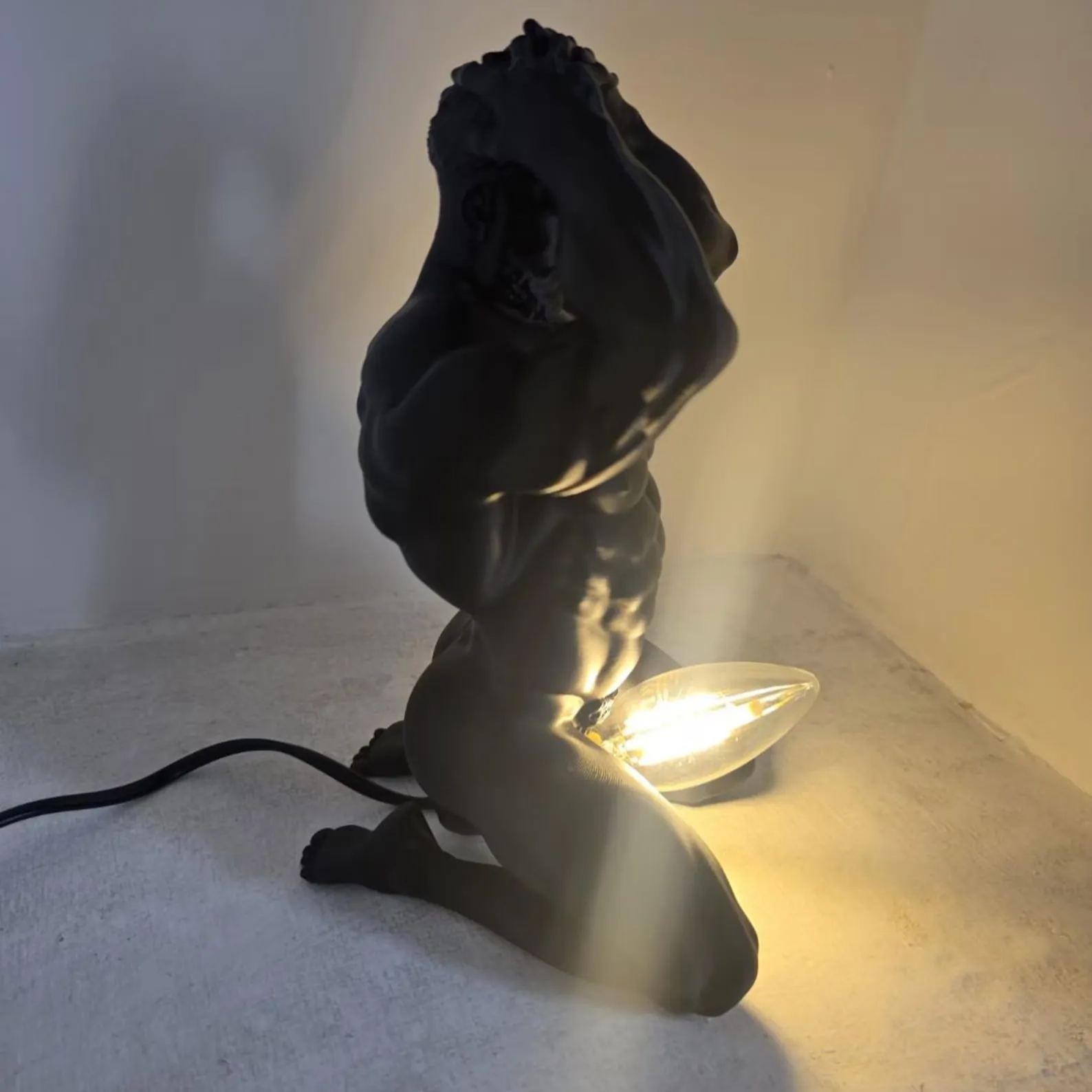 3D Printed Male Figure Table Lamp, Modern Sculpture Light, Artistic Desk Decor