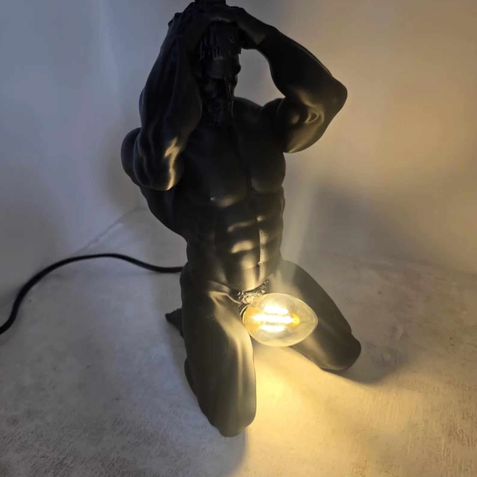 3D Printed Male Figure Table Lamp, Modern Sculpture Light, Artistic Desk Decor