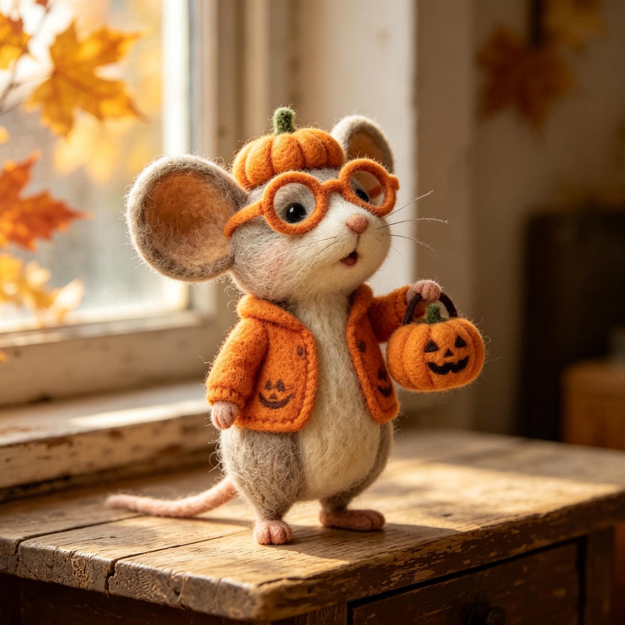🍂 Oh My Gourd! Adorable Handmade Needle Felted Pumpkin Mouse Collection