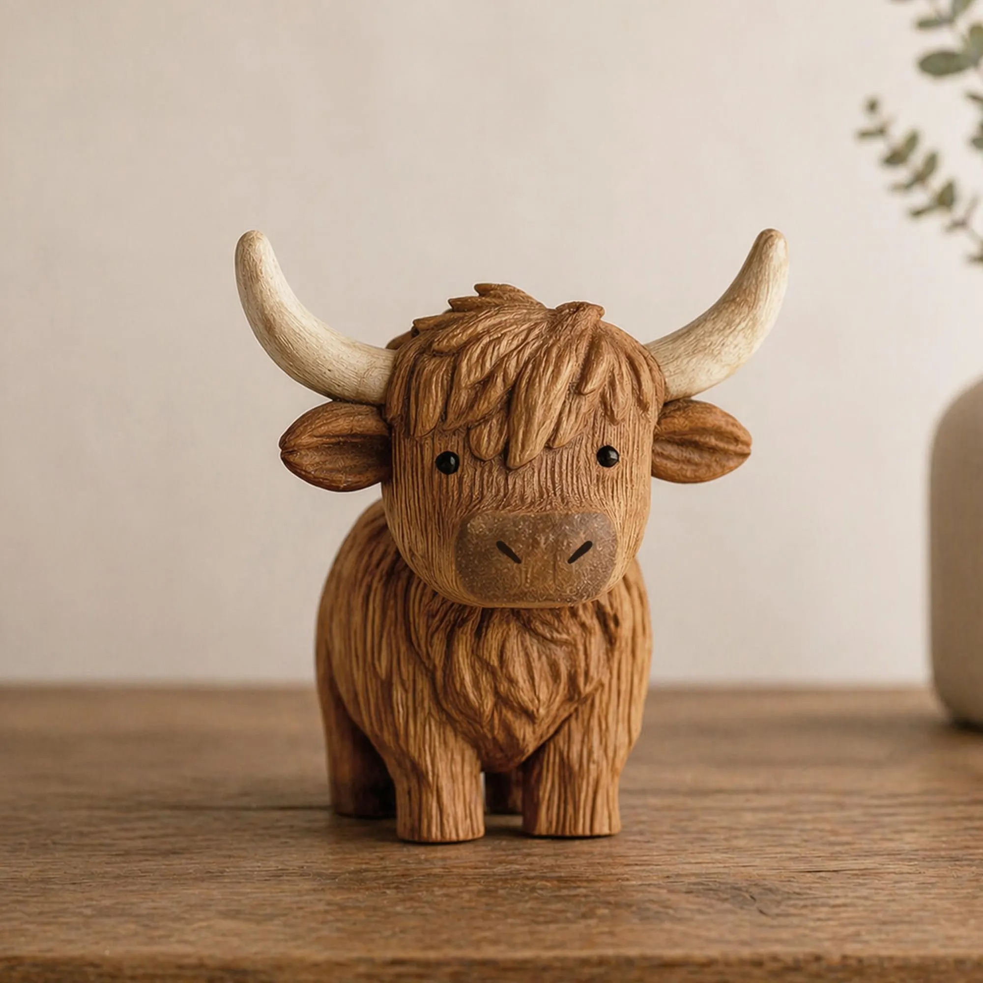 Handmade Wooden Highland Cow Figurine 🐮✨ | Cute Rustic Desk Buddy🌾