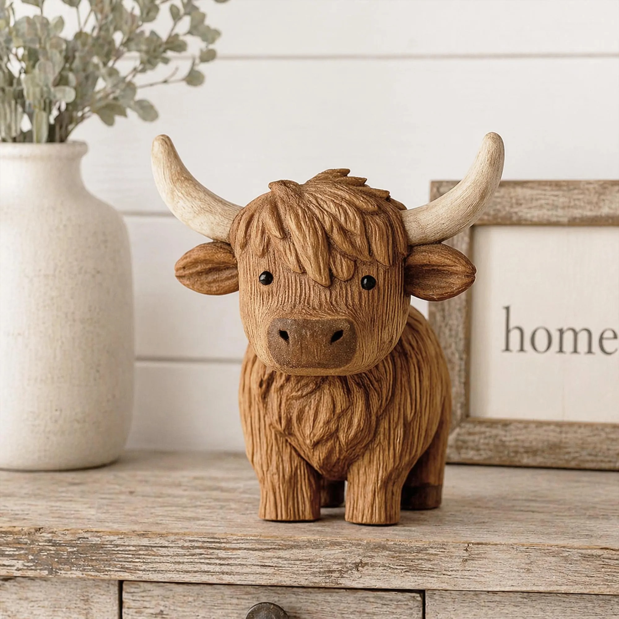 Handmade Wooden Highland Cow Figurine 🐮✨ | Cute Rustic Desk Buddy🌾