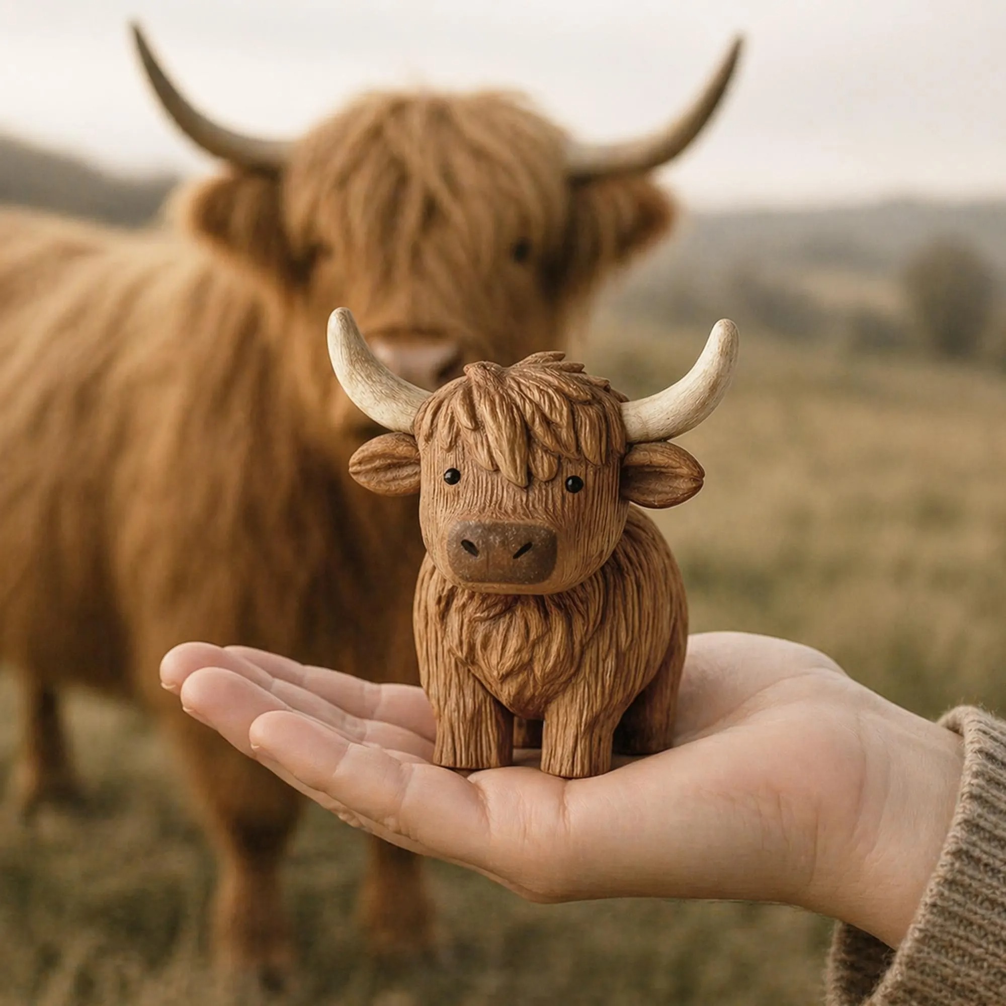 Handmade Wooden Highland Cow Figurine 🐮✨ | Cute Rustic Desk Buddy🌾