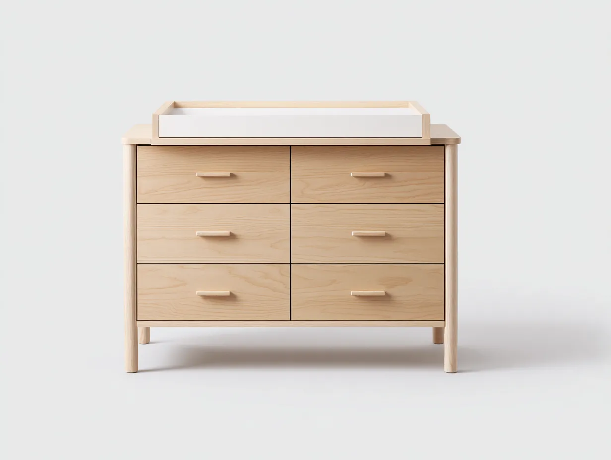 Cómoda de madera clara 112x48x91 cm - seis cajones y bandeja superior para dormitorio