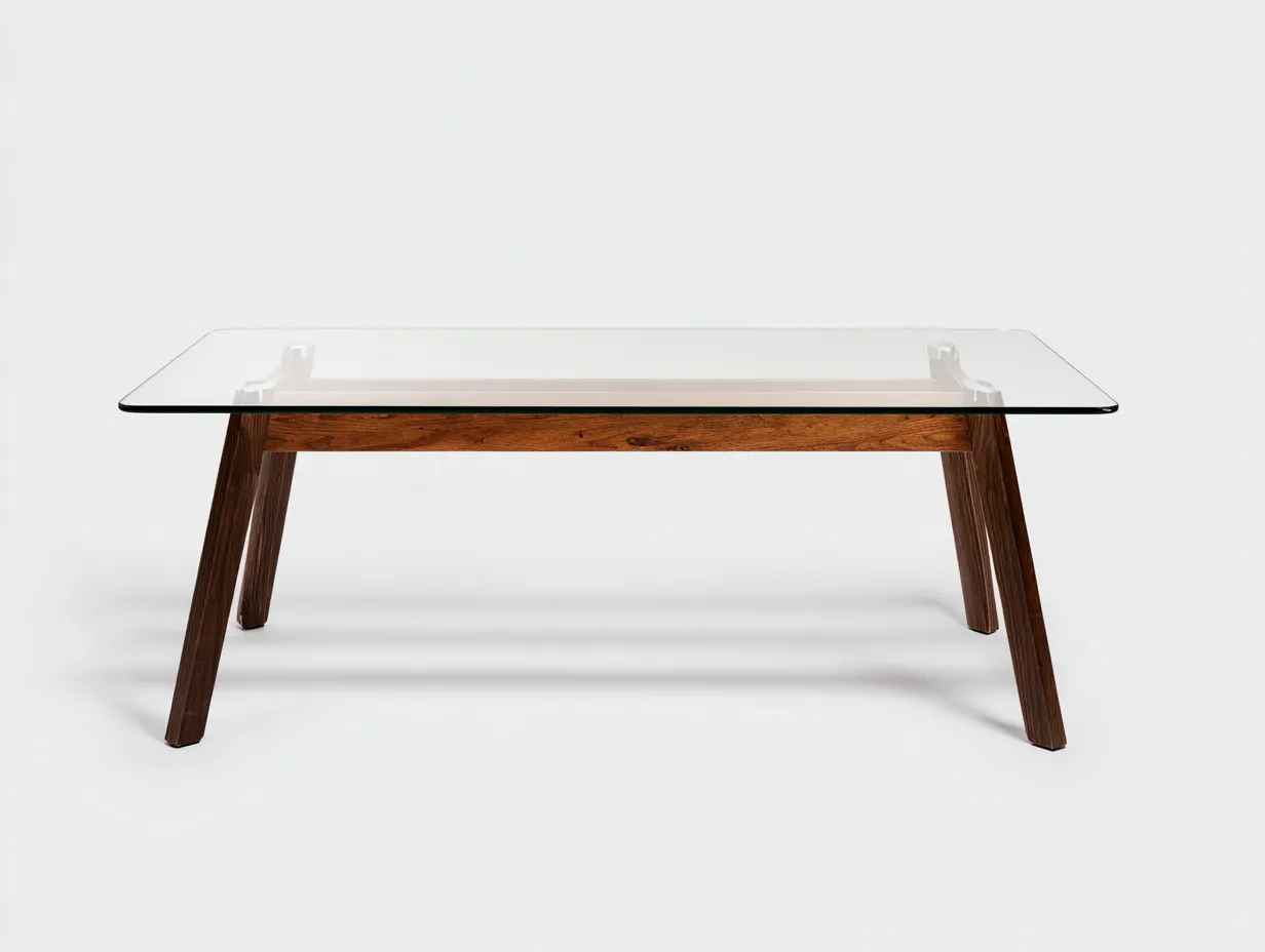 Mesa de centro de vidrio y madera 115x65x41 cm - marrón oscuro-transparente - diseño ligero para salón