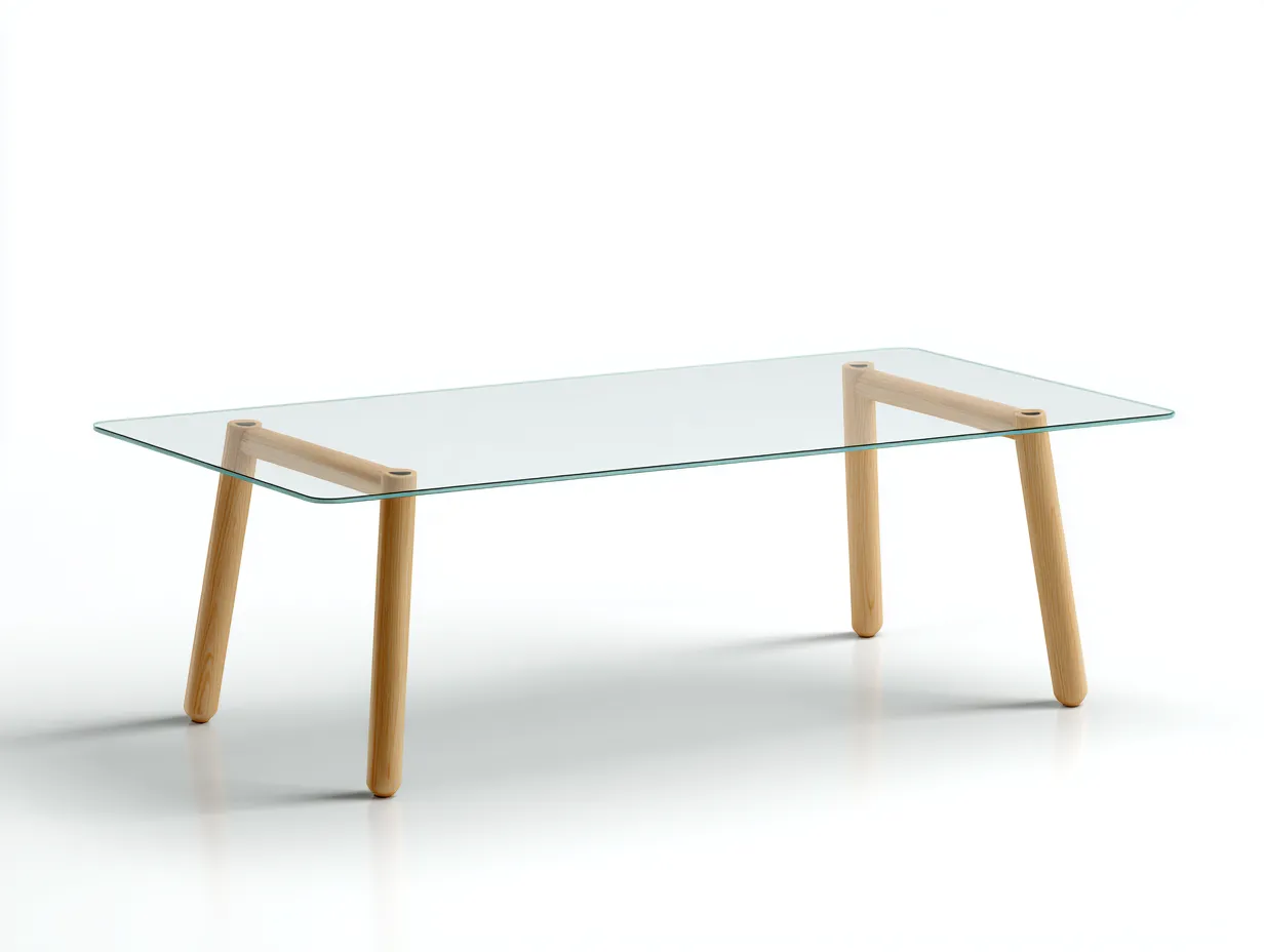 Mesa de centro vidrio rectangular y madera 135x70x41 cm - transparente marrón - diseño ligero para salón
