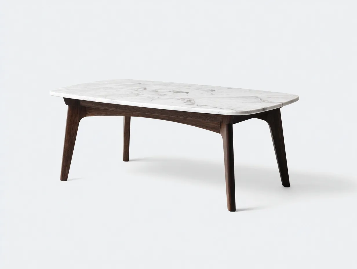 Mesa de centro efecto mármol y madera 118x64x40 cm - blanco-marrón oscuro - diseño nórdico para salón