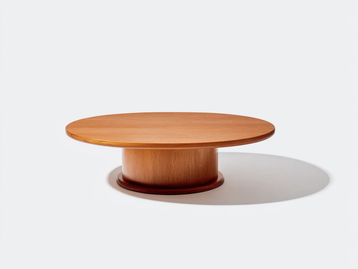 Mesa de centro redonda de madera 90x90x36 cm - marrón - base cilíndrica para salón