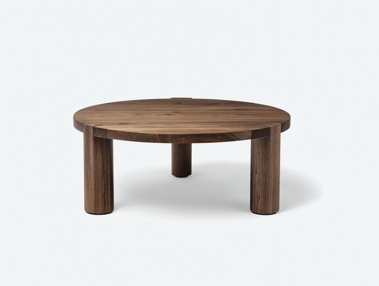 Mesa de centro redonda de madera 95x95x35 cm - marrón oscuro - patas cilíndricas para salón