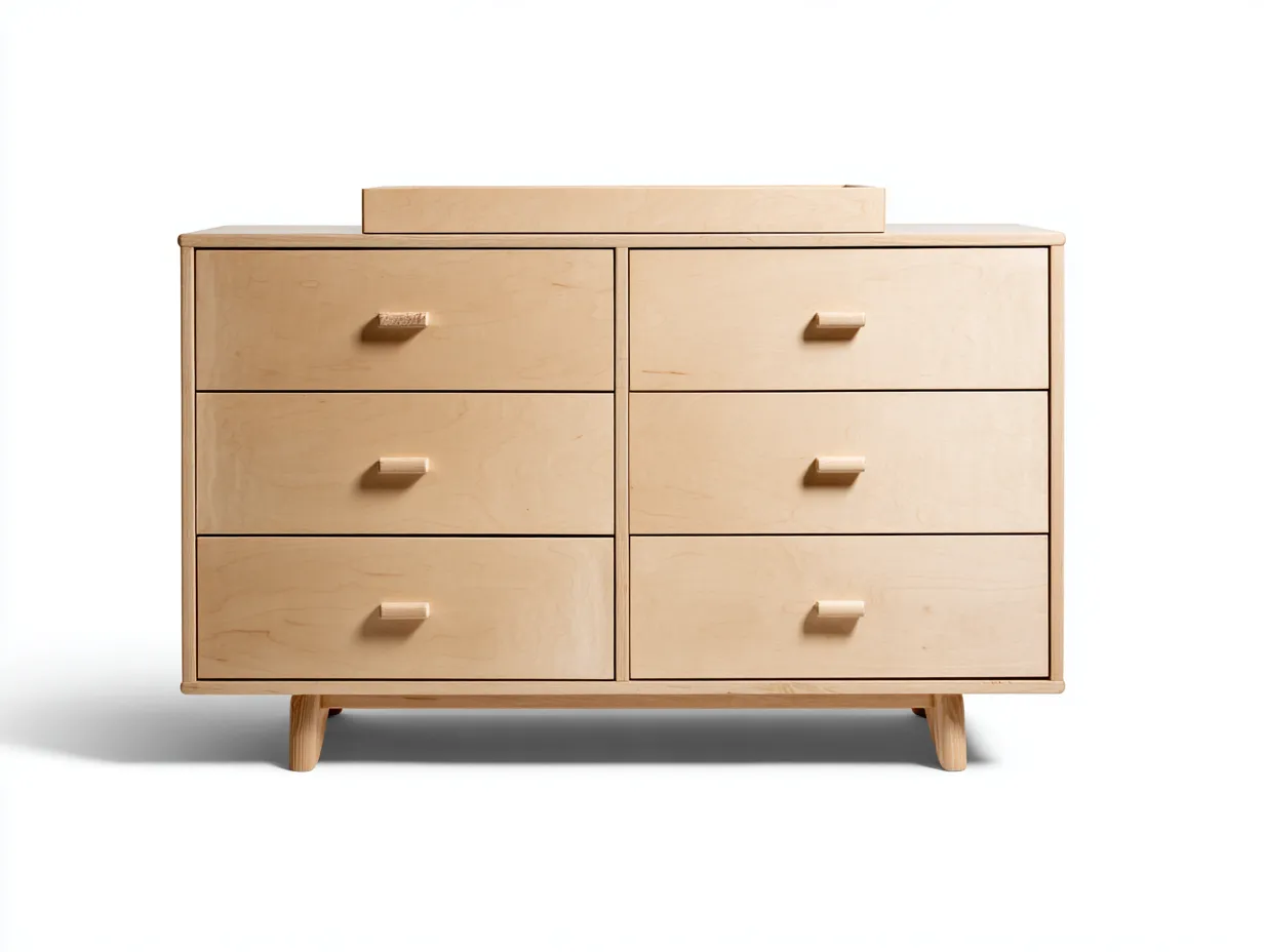 Cómoda de madera clara 118x48x90 cm - seis cajones con bandeja superior para dormitorio