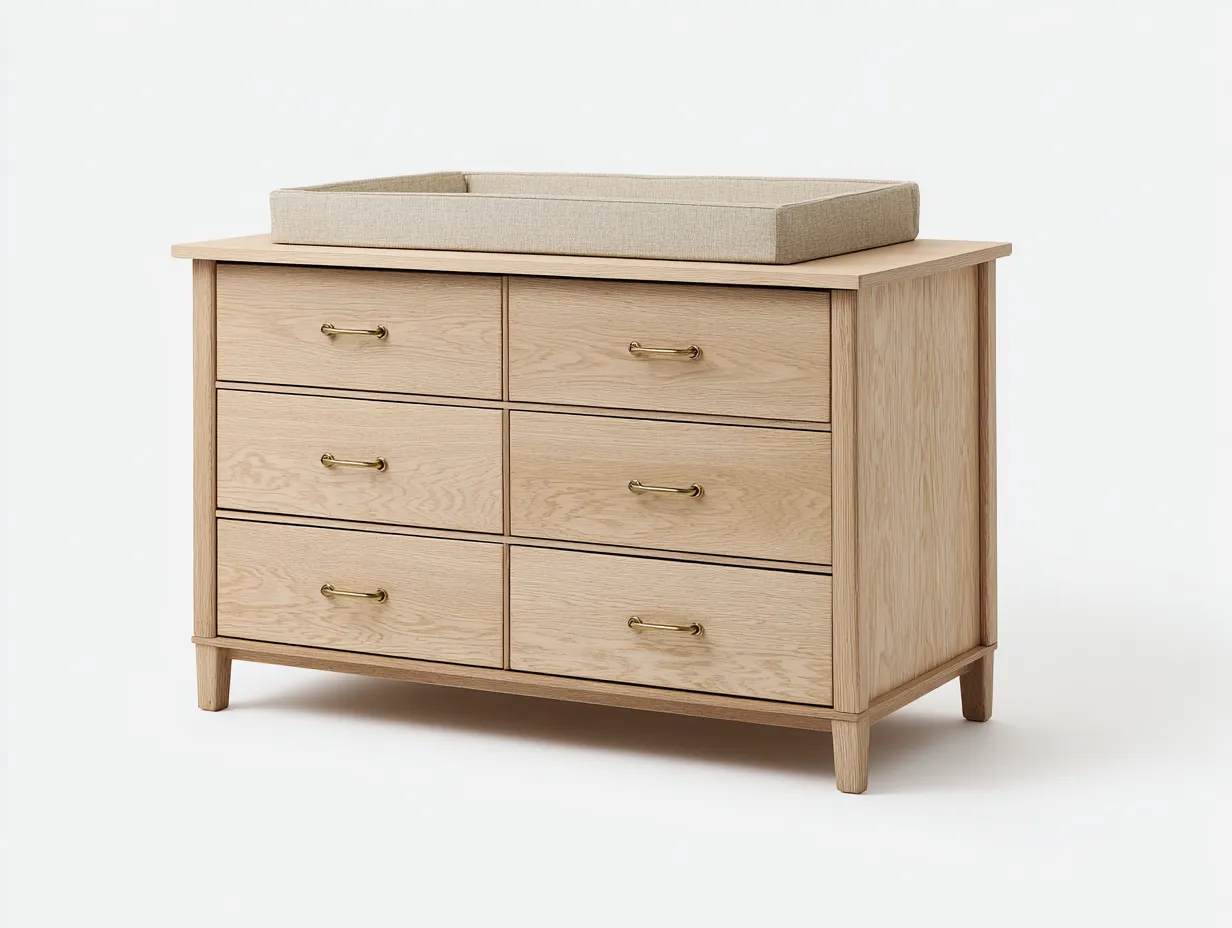 Cómoda de madera clara 120x50x92 cm - seis cajones y bandeja superior para dormitorio