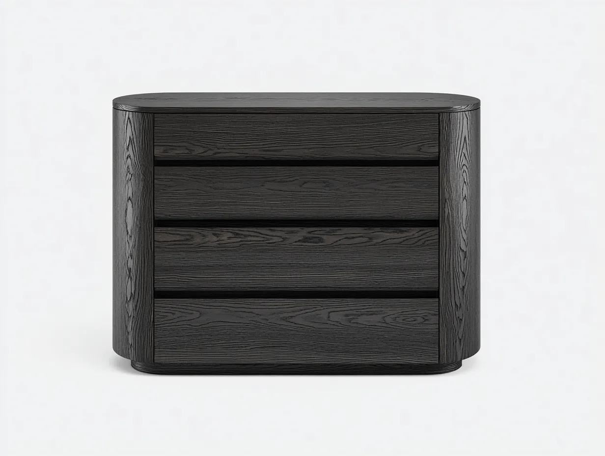 Cómoda negra compacta 110x45x88 cm - cuatro cajones con laterales curvos para dormitorio