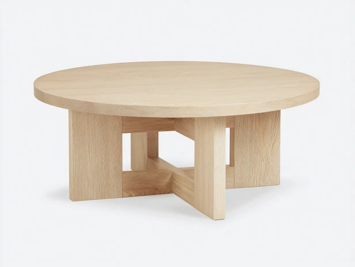 Mesa de centro redonda de madera 92x92x39 cm - beige - base geométrica para salón
