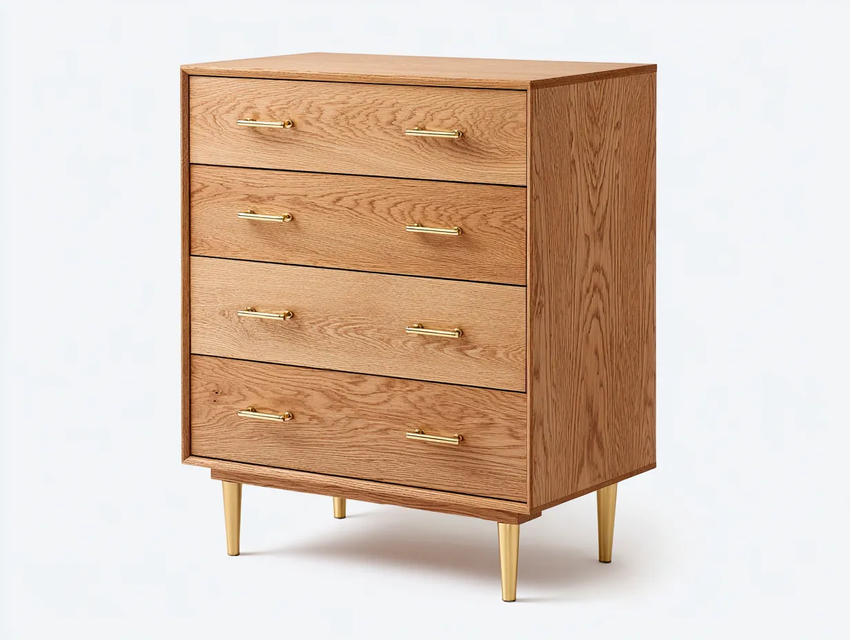 Cómoda blanca 138x47x90 cm - cajones combinados y tiradores de madera para dormitorio