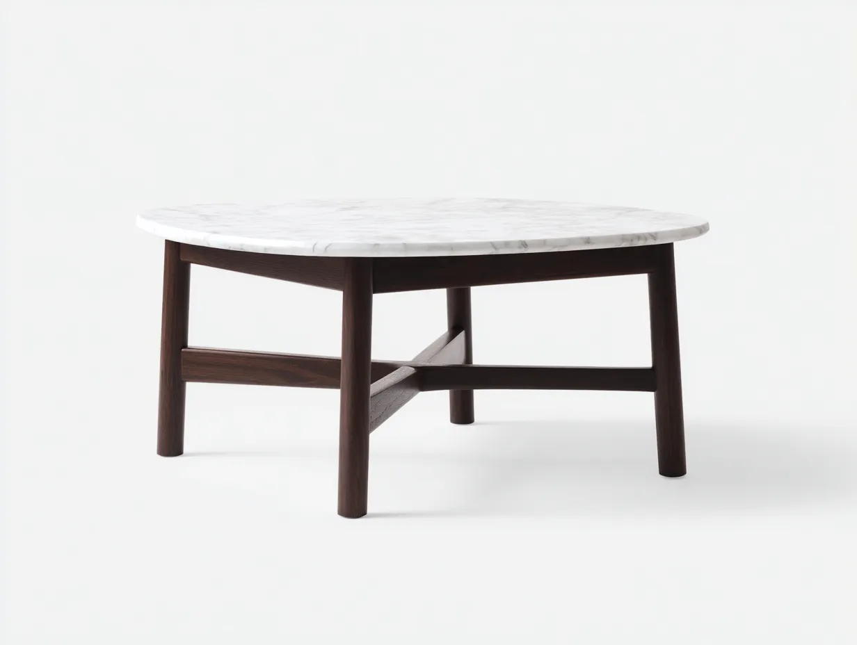 Mesa de centro efecto mármol y madera 110x60x40 cm - blanco-marrón oscuro - tablero redondeado para salón