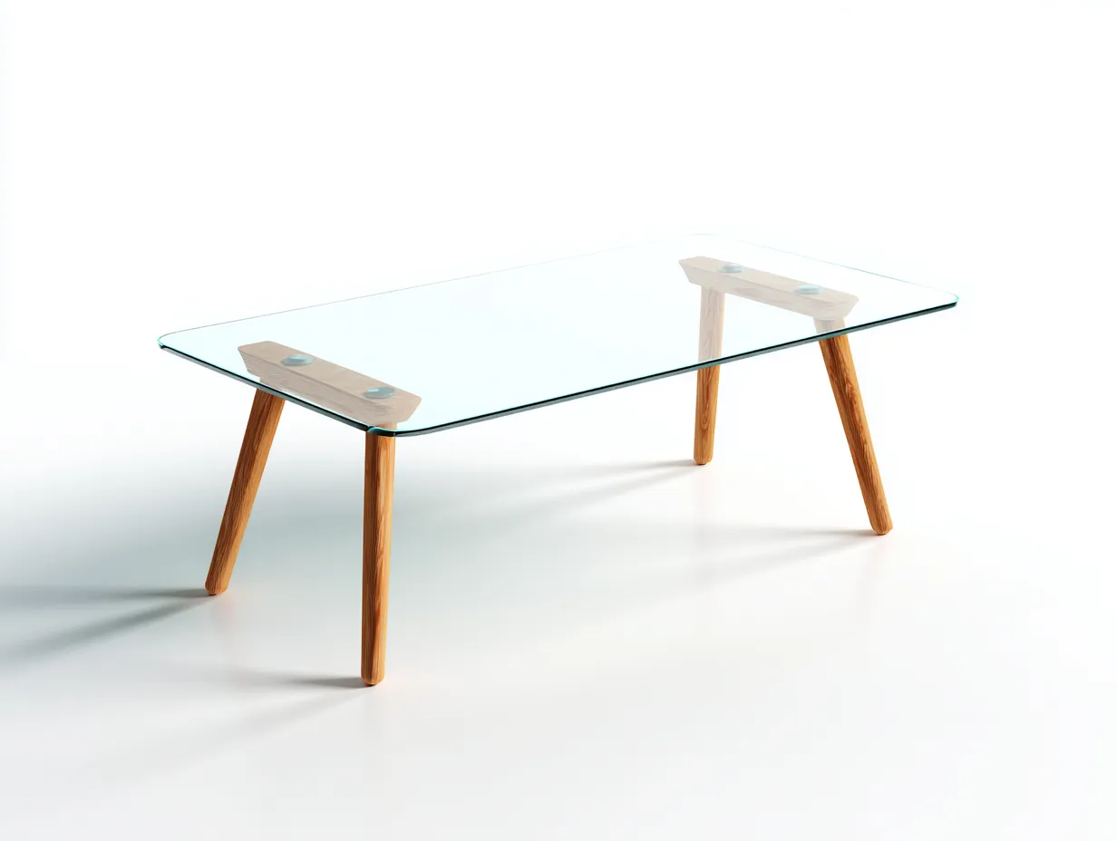 Mesa de centro vidrio rectangular y madera 125x65x40 cm - transparente marrón - patas inclinadas