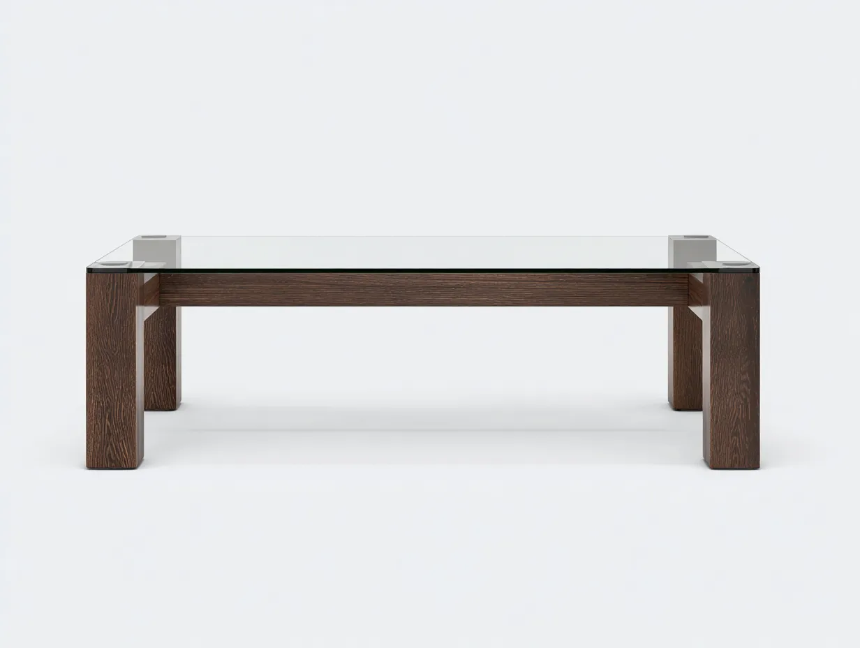 Mesa de centro de vidrio y madera 120x70x40 cm - marrón oscuro-transparente - estructura recta para salón