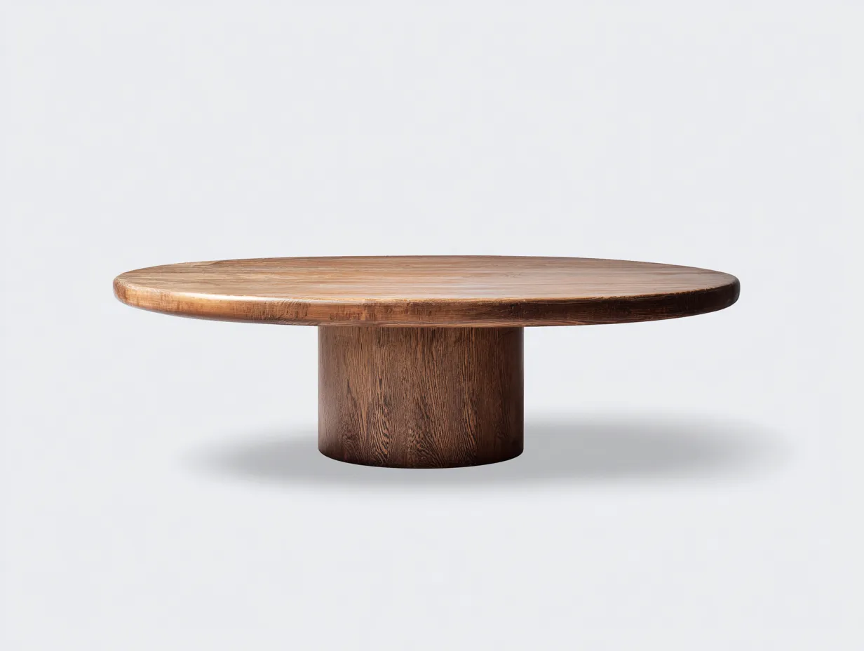 Mesa de centro redonda de madera 95x95x35 cm - marrón oscuro - perfil bajo para salón