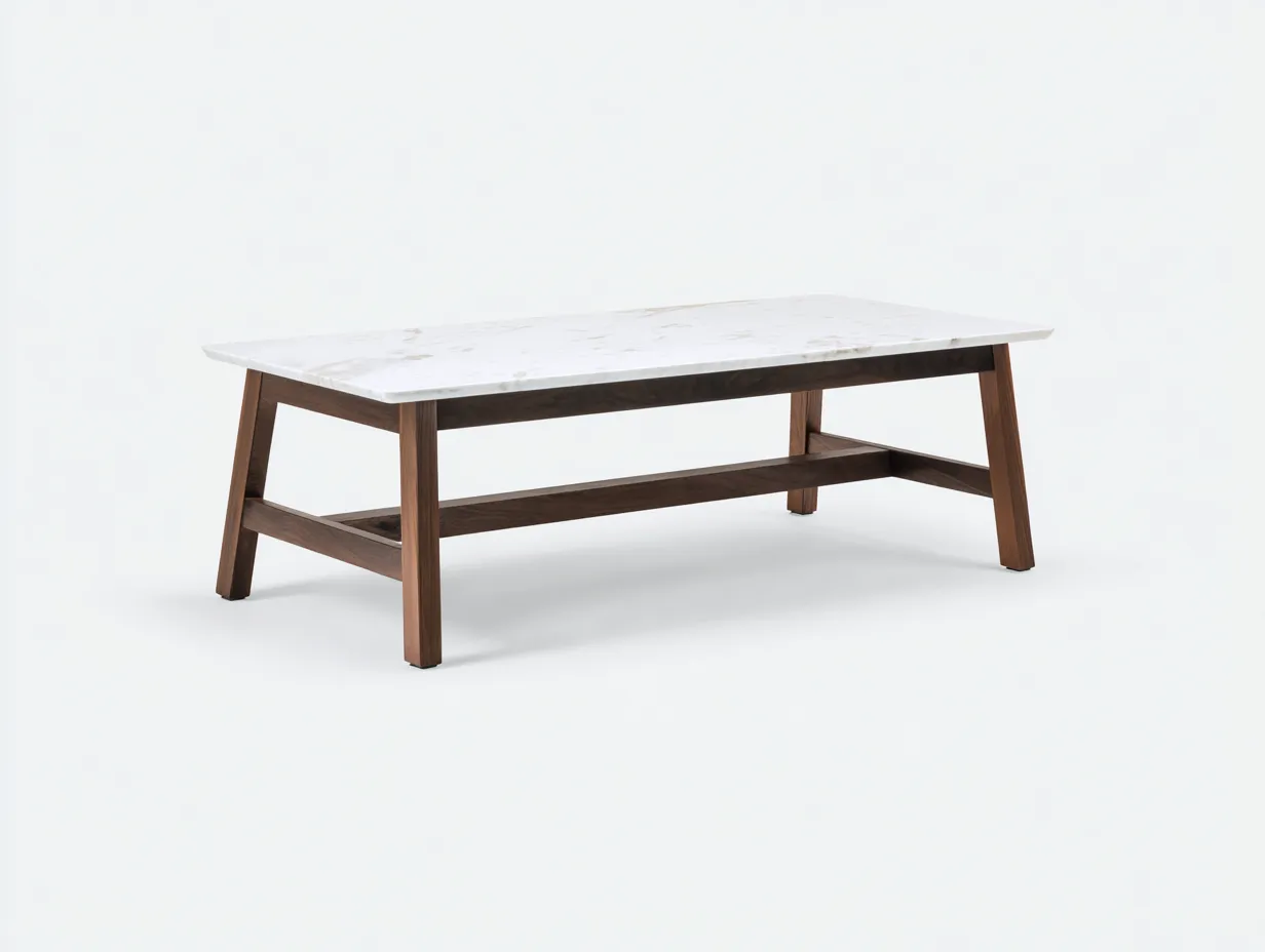 Mesa de centro efecto mármol y madera 120x65x42 cm - blanco-marrón oscuro - estructura baja para salón