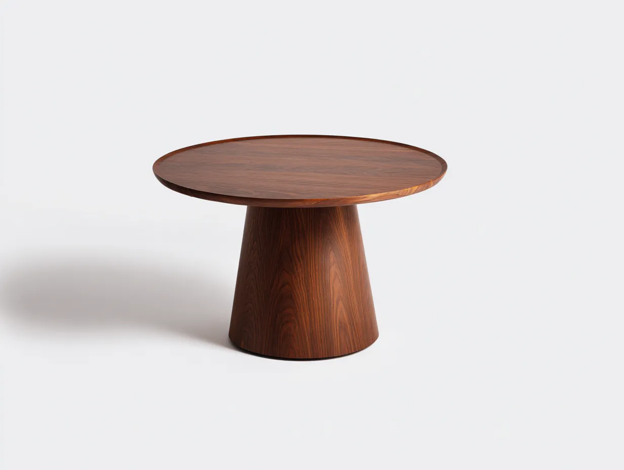 Mesa de centro redonda de madera 92x92x38 cm - marrón - base cónica para salón
