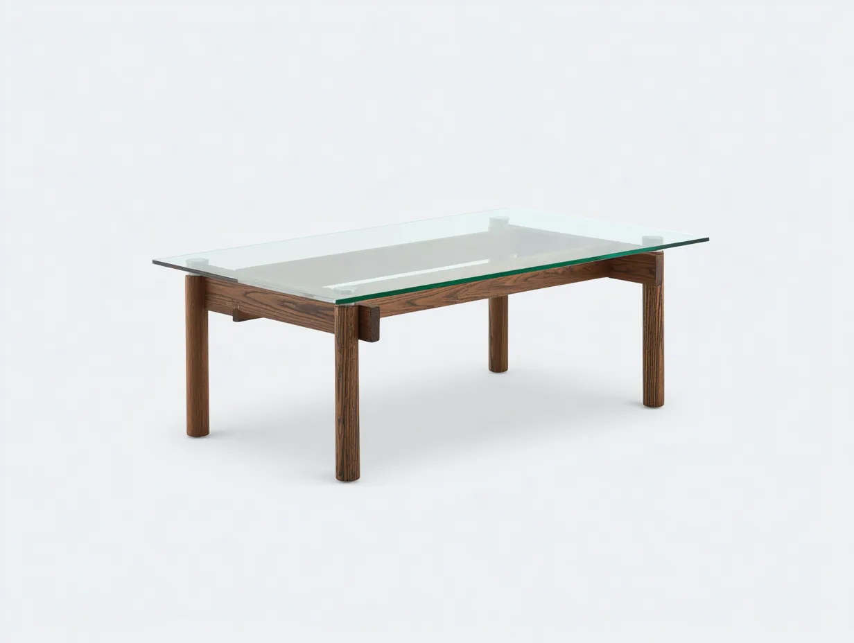 Mesa de centro vidrio rectangular y madera 120x60x40 cm - transparente marrón - diseño bajo para salón