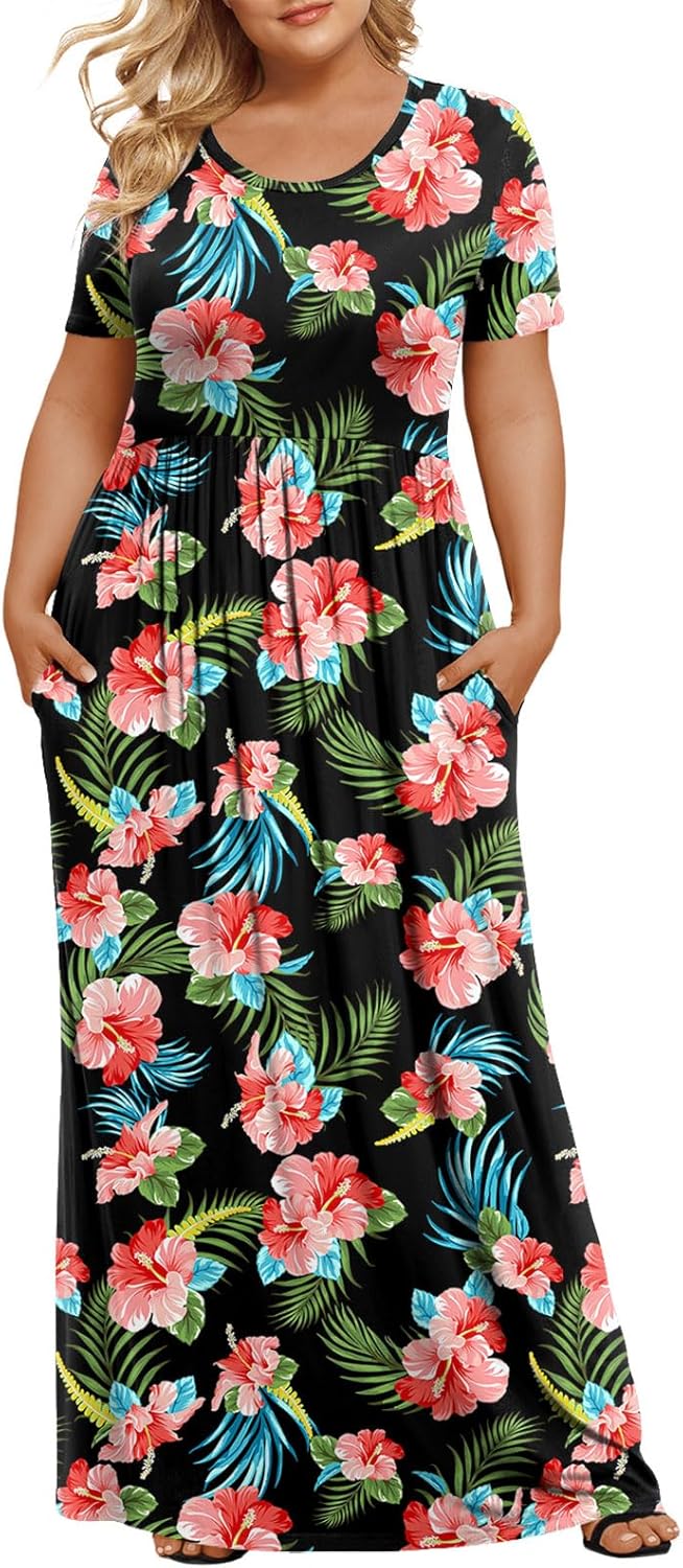 Women's Plus Size Maxi Dresses Summer Short Sleeve Casual Long Dress  XL-6XL